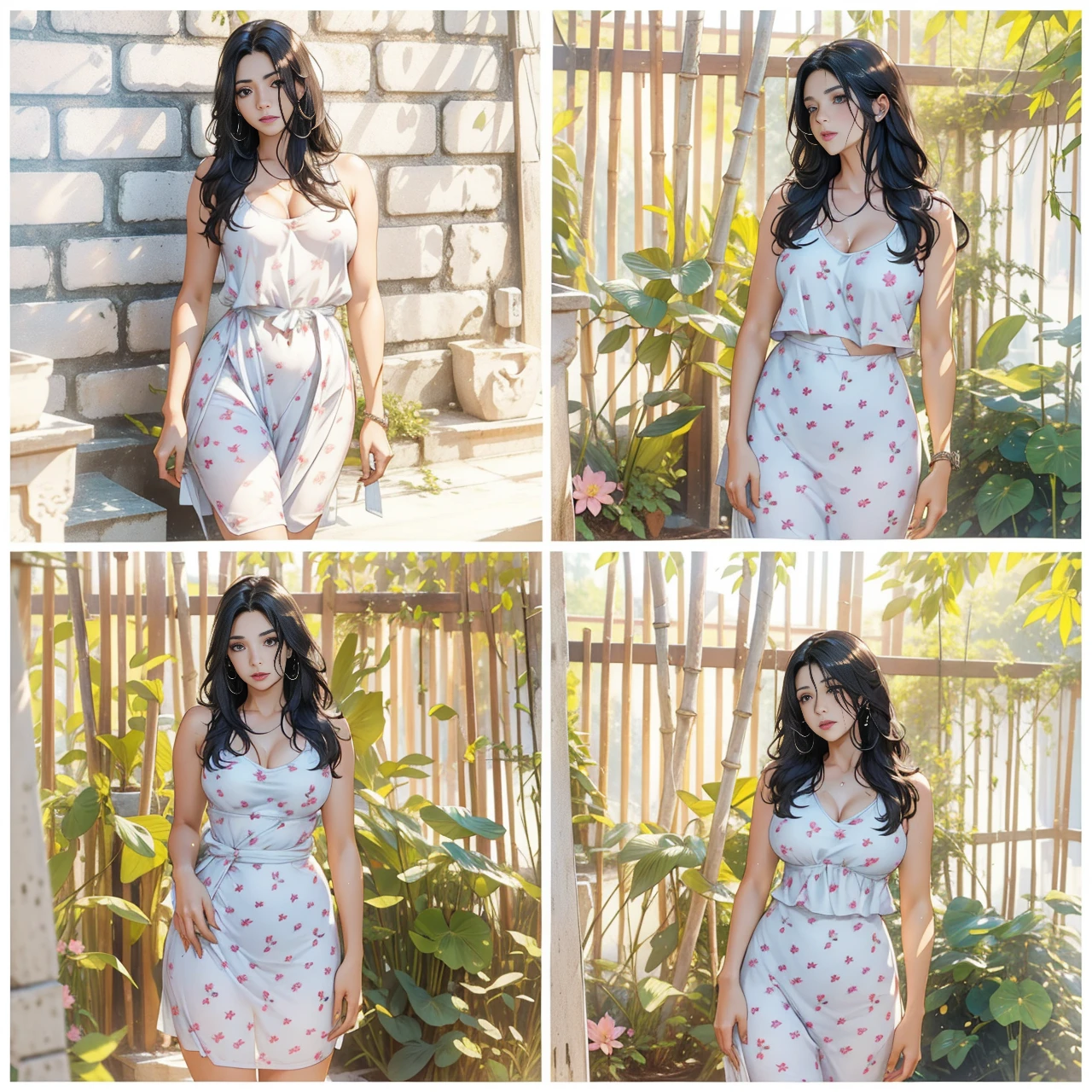 1 female,25 years old,Slim,Very large ,Big breasts and thin waist,Long legs, 1 female,35 years old,MILF,Big breasts and thin waist,Slim,Large chest ,exposure, solo,(background:bamboo forest,lotus,lotus,Lotus Pool) She has short silver-white hair,Stand up,Sweating,Soaked,From the front, Straight Hair, partly cloudy,(((masterpiece),(Very detailed CG unified 8K wallpaper),Best quality,Movie Lighting,Detailed background,Beautiful and delicate eyes,Smart pupils,black eyes,(Very delicate and beautiful),(Beautiful and detailed description of the eyes),Ultra Detailed,masterpiece,)),Facing the camera,high resolution,Ultra Detailed),Exposing breasts,Exposed genitals, Convex,Legs open,convex sexy,camel toe,flushed face front,High School Students(Wear:mini, deep neck , v-shaped croptop, Cleavage, Bare breasts,)
