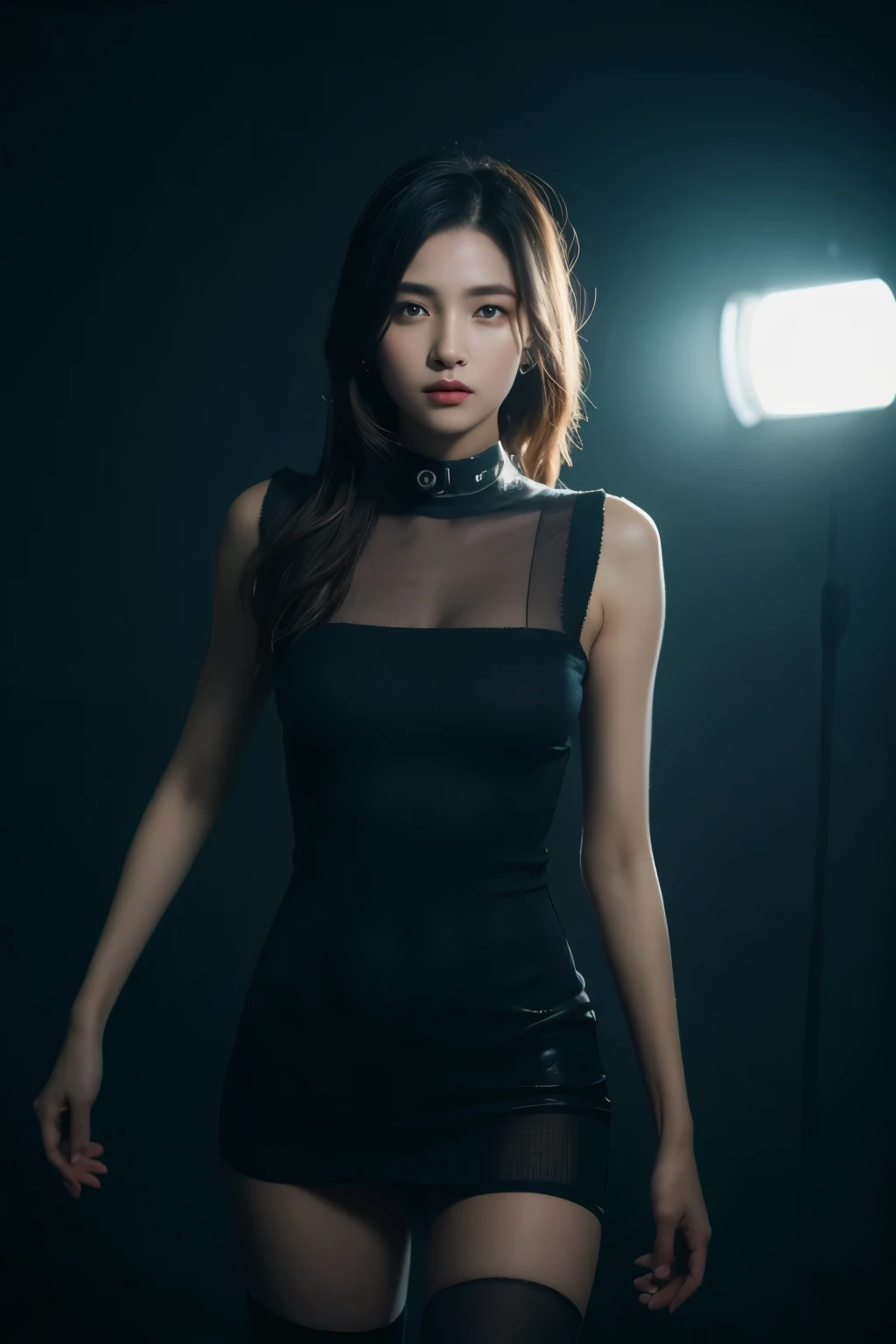 ,3D, A beautiful cyberpunk female image,battledress,hdr(HighDynamicRange),Ray traching,NVIDIA RTX,Hyper-Resolution,Unreal 5,Subsurface scattering、PBR Texture、post-proces、Anisotropy Filtering、depth of fields、maximum definition and sharpness、Many-Layer Textures、Albedo e mapas Speculares、Surface coloring、Accurate simulation octane rendering of light-material interactions、Two-colored light、largeaperture、Low ISO、White balance、the rule of thirds、8K raw data、blackstockings。