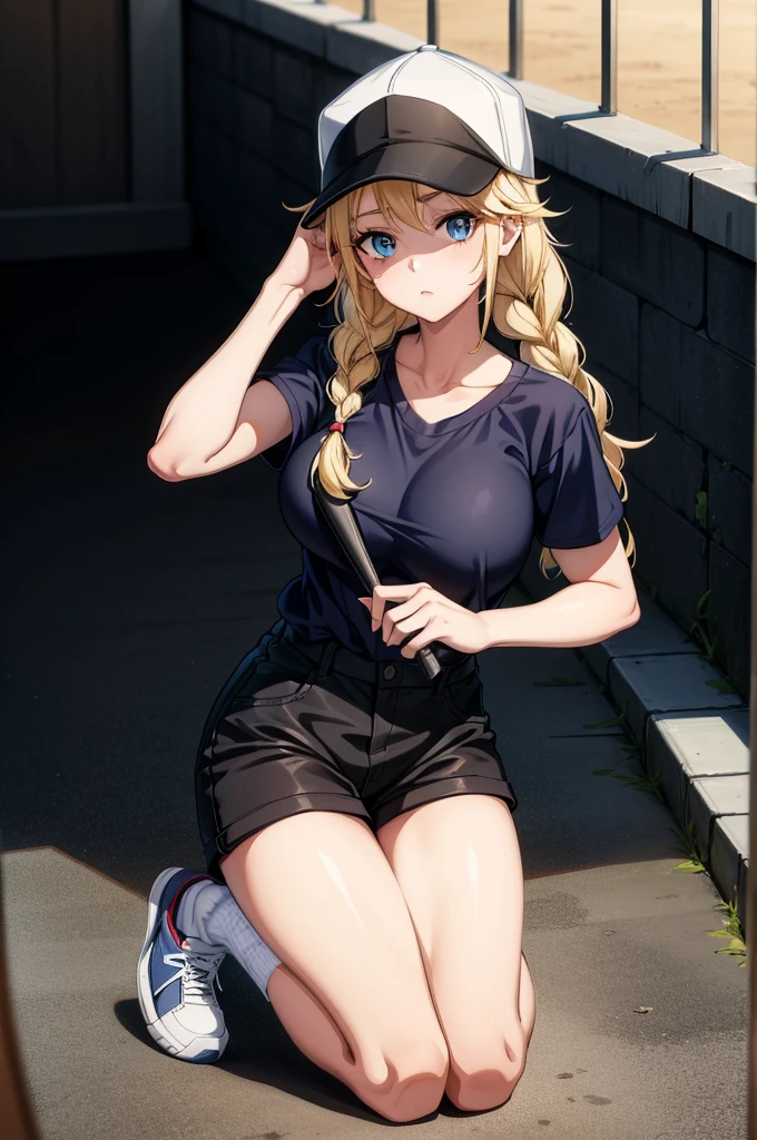 1 masterpiece, 8k quality, 1 girl, full body, solo, blonde hair, medium hair, hime hair, loose hair, ponytail, aqua eyes, long eyelashes, watery eyes, tears, medium breasts, thighs, thick thighs , wide hips, ((very angry expression ((exaggerated)))), nervous, ((pout ((exaggerated)))), (((swollen cheeks (very exaggerated)))) blush, crying, drops of tears, black gloves, blue sweatshirt, dress , princess dress, knee-length skirt, lace skirt, pantylines, fingerless gloves, gloves, hoodie, pink and blue shoes, jacket, open jacket, tight clothing, looking at viewer, assertive woman, feminine focus, pose dynamic, standing, angry pose, legs, legs apart, public indecency, bus stop, blue sky, day, panel, anime style, sign, spanish letters, thought bubble, symbology, comic style