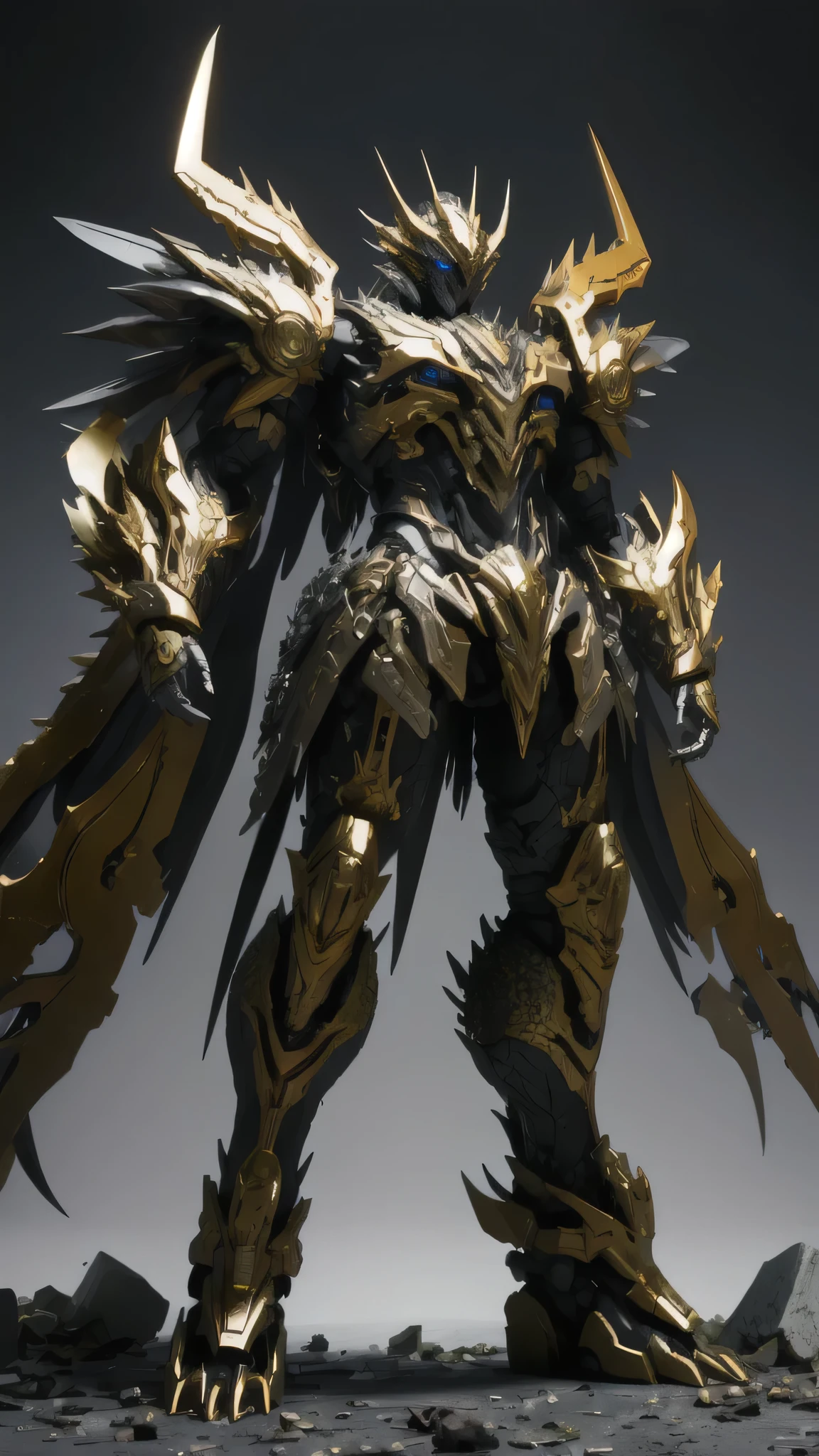 Dragon Mech, Full Size Body, Gold and Silver Coloring, Engulfed by Spirits, Giant Design, Dragon, Kamen Rider, Giant Mecha, Dragon Build, Spirits hovering around, Towering over Broken Rubble