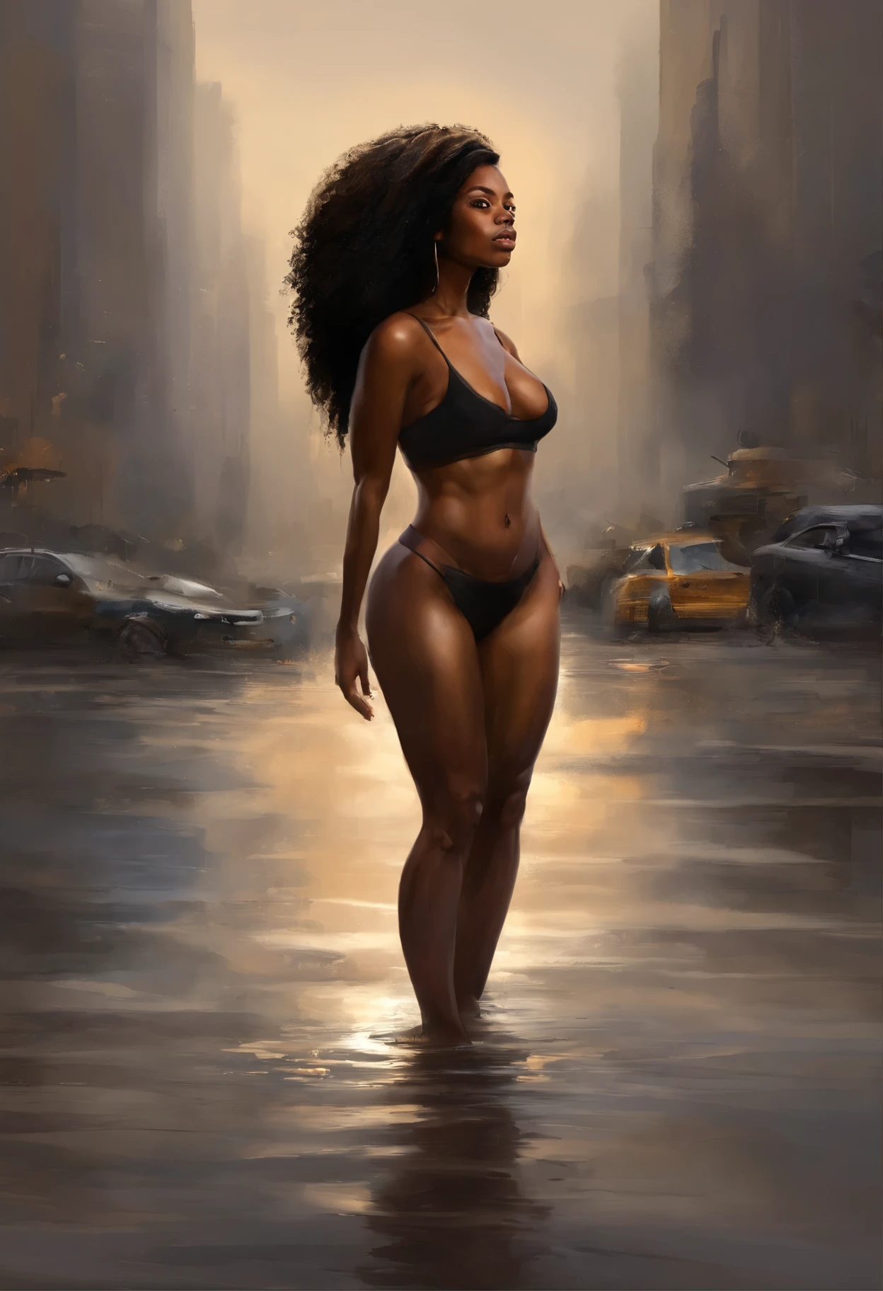 Fotografia realista, grupo de s bonitas de 23 anos ((Afro-Brasileiro)) caminhando por uma rua movimentada, olhares espantados de pedestres, , Pele negra detalhada, happy and smiling expressions, nudez total, tempo chuvoso, Water puddles, ((olhos castanhos escuros)), ((rosto perfeito)),Piadas, anatomia perfeita, bumbum grande, Cyberpunk skyscrapers everywhere, poses sensuais,16K,ultra-HD,soft, diffused lighting, parte mestre, luz natural, luz forte, alta qualidade, Detalhe muito alto, ultrarrealismo. f,olhos perfeitos,Rosto detalhado