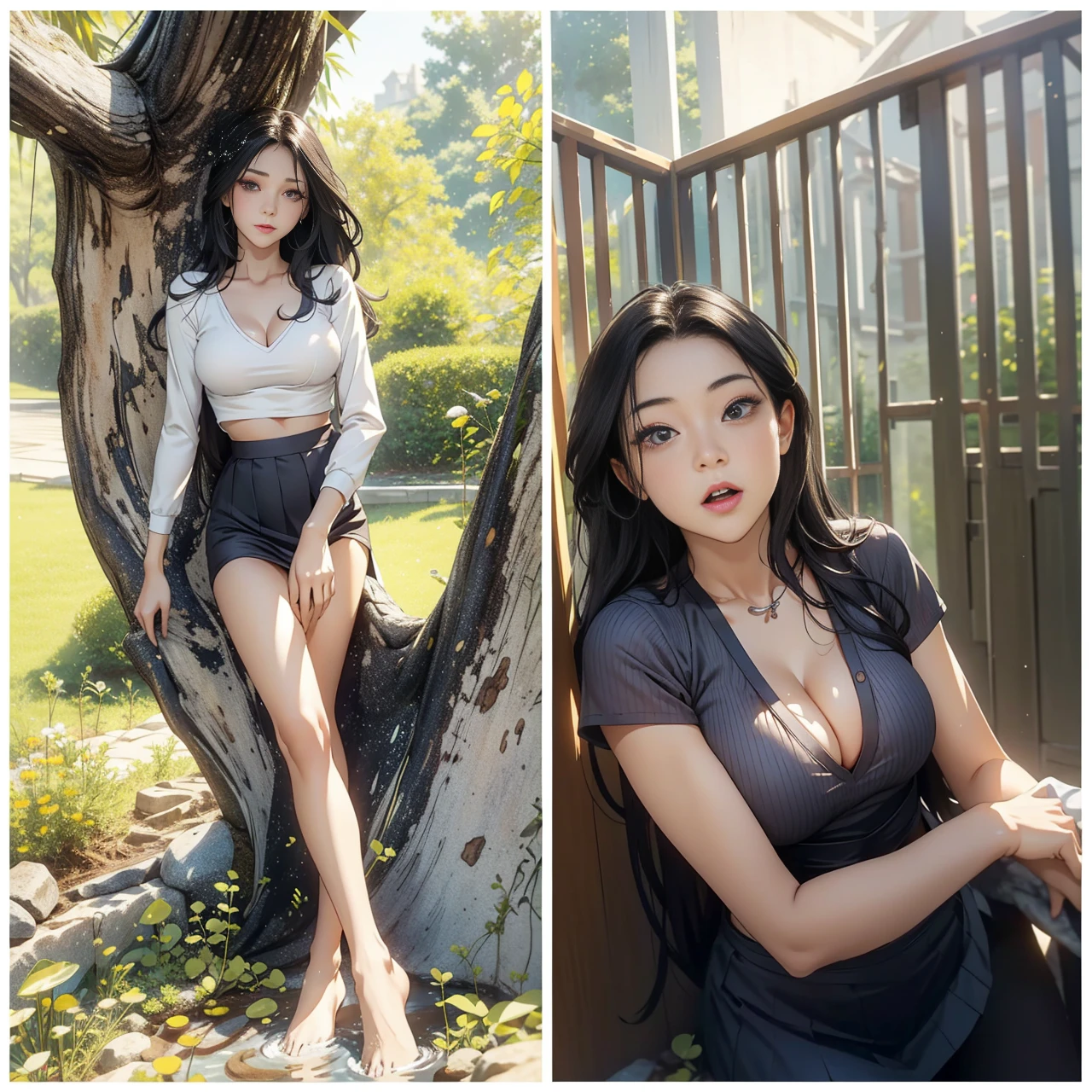 1 female,25 years old,Slim,Very large ,Big breasts and thin waist,Long legs, 1 female,25 years old,MILF,Big breasts and thin waist,Slim,Large chest ,exposure, solo,(background:bamboo forest,lotus,lotus,Lotus Pool) She has short silver-white hair,Stand up,Soaked,From the front, Straight Hair, partly cloudy,(((masterpiece),(Very detailed CG unified 8K wallpaper),Best quality,Movie Lighting,Detailed background,Beautiful and delicate eyes,Smart pupils,black eyes,(Very delicate and beautiful),(Beautiful and detailed description of the eyes),Ultra Detailed,masterpiece,)),Facing the camera,high resolution,Ultra Detailed),Exposing breasts,Exposed genitals, Convex,Legs open,convex sexy,camel toe,flushed face front,High School Students(Wear:mini, deep neck , v-shaped croptop, Cleavage, Bare breast, short skirt, mini skirt, one quarter skirt