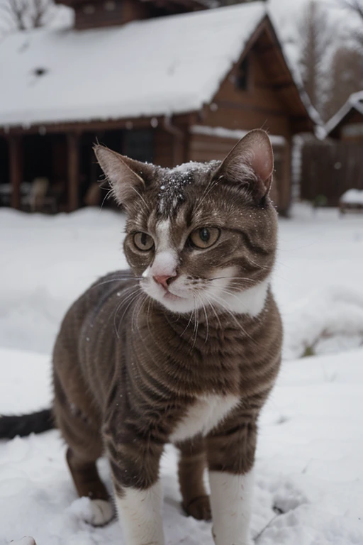 Gato na neve Full HD comendo