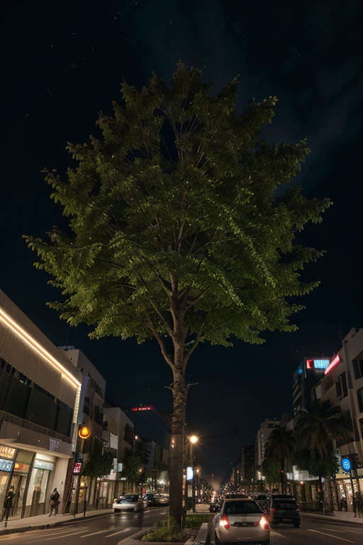 avenida, high buildings, luzes noturnas, arvore, amplitude, detalhado, lighting 