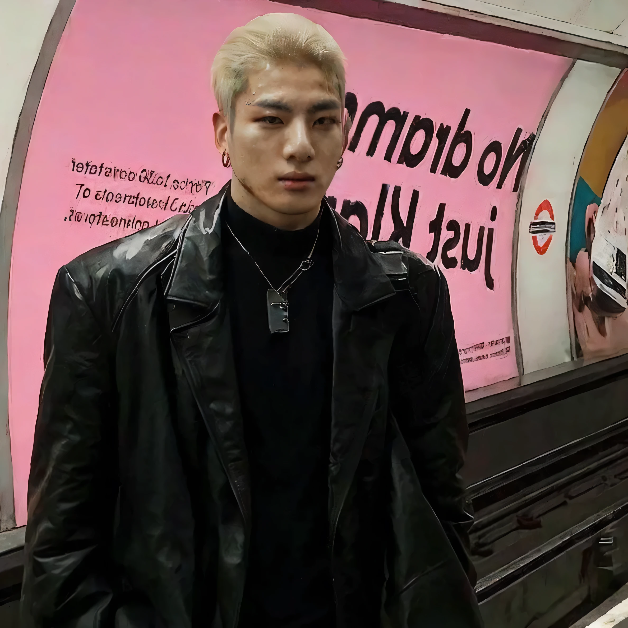 homem arafiado de jaqueta preta parado na esquina com um telefone celular, cai xukun, vestindo jaqueta de couro cyberpunk, um homem vestindo uma jaqueta preta, very aesthetic leather jacket, Vestindo jaqueta de couro Samcrow, Yanjun Chengt, jossi do blackpink, vestindo roupas cyberpunk, hyung tae, wearing Japanese techwear, Jung Jaehyun, Steve Zheng, Jungkoook 
