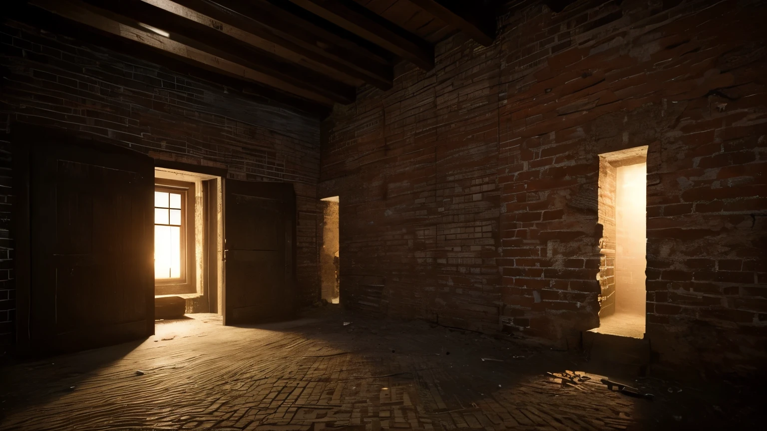 (best quality,photo-realistic:1.2),ultra-detailed,hidden gem,secret location,dusk,dimly lit room,solid walls,bricks,no escape,tense atmosphere,desolate world,hopeless,narrow space