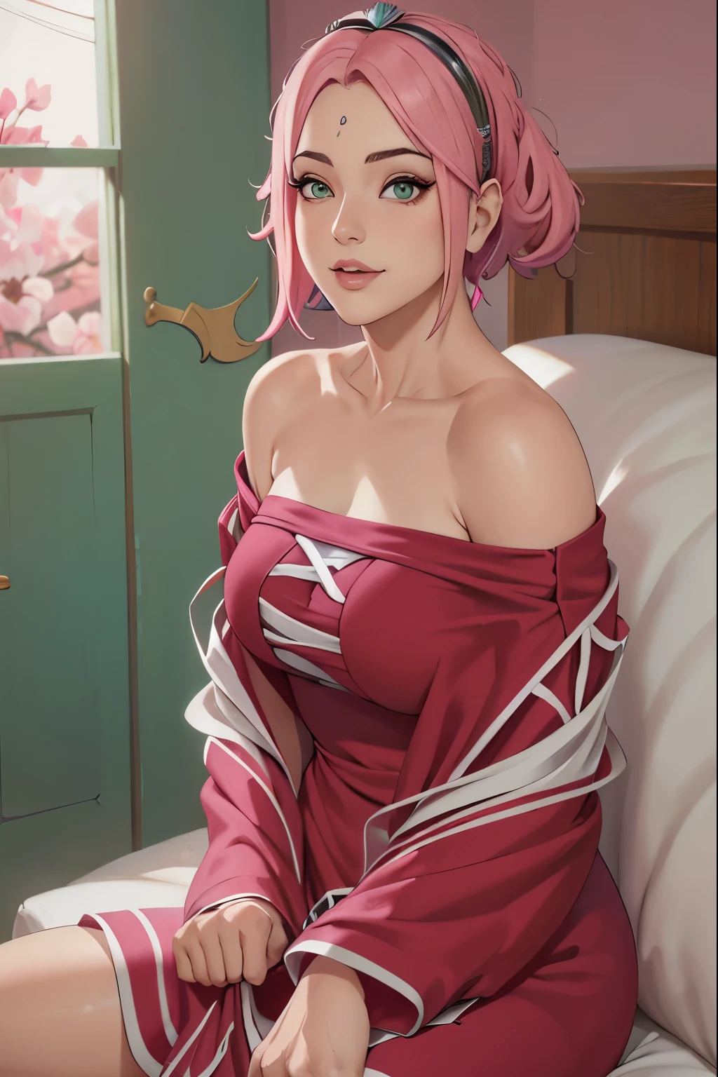 (((vestido sexy con hombros descubiertos))), Obra maestra， La mejor calidad en el mejor de los casos， 1 chica， sakura haruno， (((senos enormes)))，((hombros desnudos))，（((((escote)))))，（Primer plano de la parte superior del cuerpo)，sexy，Is shy，sonrisa，con cabello rosado， Pelo largo blanquecino， （ojos verdes:1.4)， forehead protection， Los cerezos，Cerezos en flor volando, ((((Figura tetona)))), :1.1, :1.1, ahegao:1.1,(enorme, grande  ),Media cremallera, mostrando sus grandes tetas, Mirando al espectador, Hermosos ojos, sonrisa seductora sexy, belleza sensual, girl sole, tetas perfectas
