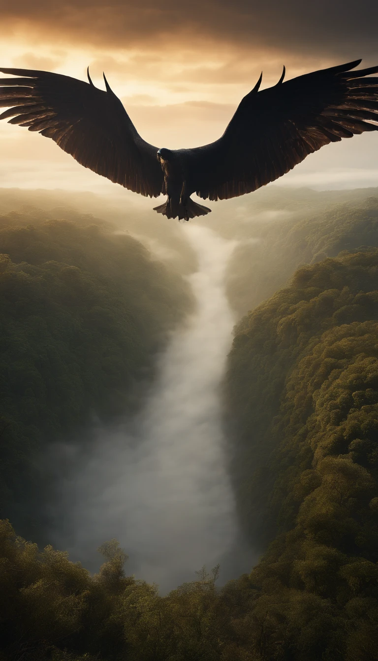 Gigantic creature with wings flying a plain in the distance, nevoeiro, neblina, nuvens escuras, sombrio ,supense, monstro, Sobrenatural, octan render, fotorrealista, hiper realismo, altamente detalhado, alta qualidade, intrinsecamente detalhado,Volumetric lighting, personagem completo, 4k, ,disco Rigido ,Full HD, 8k, RTX, high resolution, sombras detalhadas, incrivelmente detalhado, perfeito, Dramatic scale. No human.