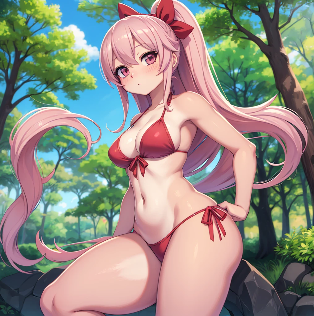 anime girl in a bikini posing in a park with trees, seductive anime girl, smooth anime cg art, realistic bikini, (anime girl), by Jin Homura, attractive anime girl, beautiful anime girl, anime moe artstyle, cute anime girl, beautiful alluring anime , pretty anime girl, extremely detailed artgerm, ecchi anime style,