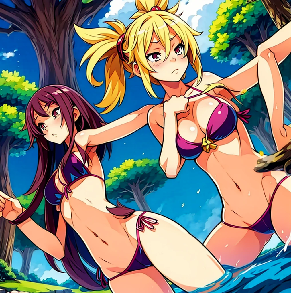 anime girl in a bikini posing in a park with trees, seductive anime girl, smooth anime cg art, realistic bikini, (anime girl), by Jin Homura, attractive anime girl, beautiful anime girl, anime moe artstyle, cute anime girl, beautiful alluring anime , pretty anime girl, extremely detailed artgerm, ecchi anime style,