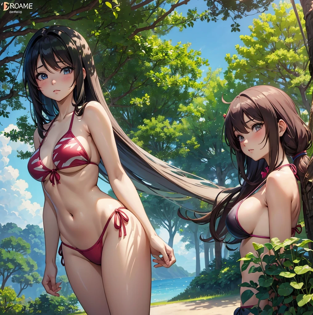 anime girl in a bikini posing in a park with trees, seductive anime girl, smooth anime cg art, realistic bikini, (anime girl), by Jin Homura, attractive anime girl, beautiful anime girl, anime moe artstyle, cute anime girl, beautiful alluring anime teen, pretty anime girl, extremely detailed artgerm, ecchi anime style, 