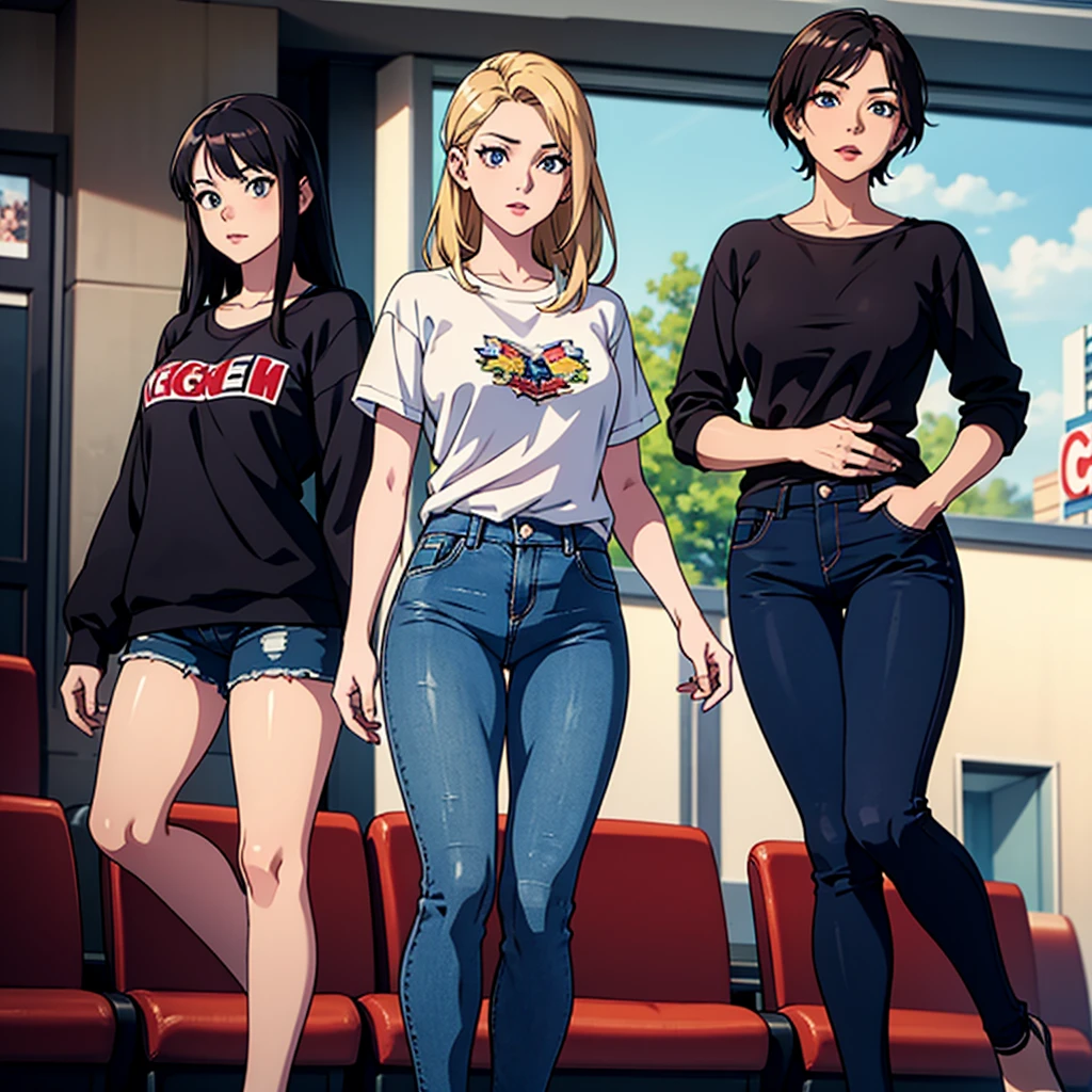 masterpiece, regular woman in jeans and t-shirt, in cinema, with friends