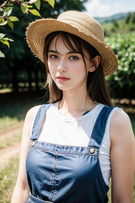 une femme de 25 ans, Farmer, ramassant le foin