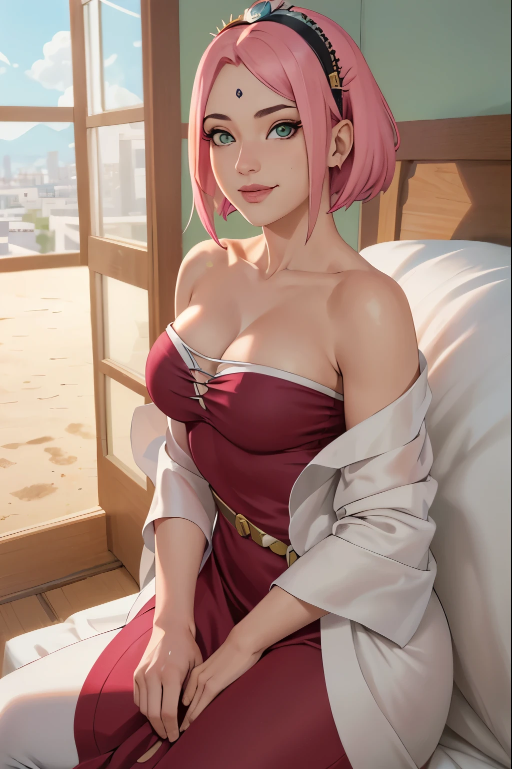 (((vestido sexy con hombros descubiertos))), Obra maestra, La mejor calidad en el mejor de los casos, 1 chica, sakura haruno, (((senos enormes))),((hombros desnudos)),(((((escote))))),(Primer plano de la parte superior del cuerpo),sexy,Is shy,sonrisa,con cabello rosado, Pelo largo blanquecino, (ojos verdes:1.4), forehead protection, Los cerezos,Cerezos en flor volando, ((((Figura tetona)))), :1.1, :1.1, ahegao:1.1,(enorme, grande ),Media cremallera, mostrando sus grandes tetas, Mirando al espectador, Hermosos ojos, sonrisa seductora sexy, belleza sensual, girl sole, tetas perfectas