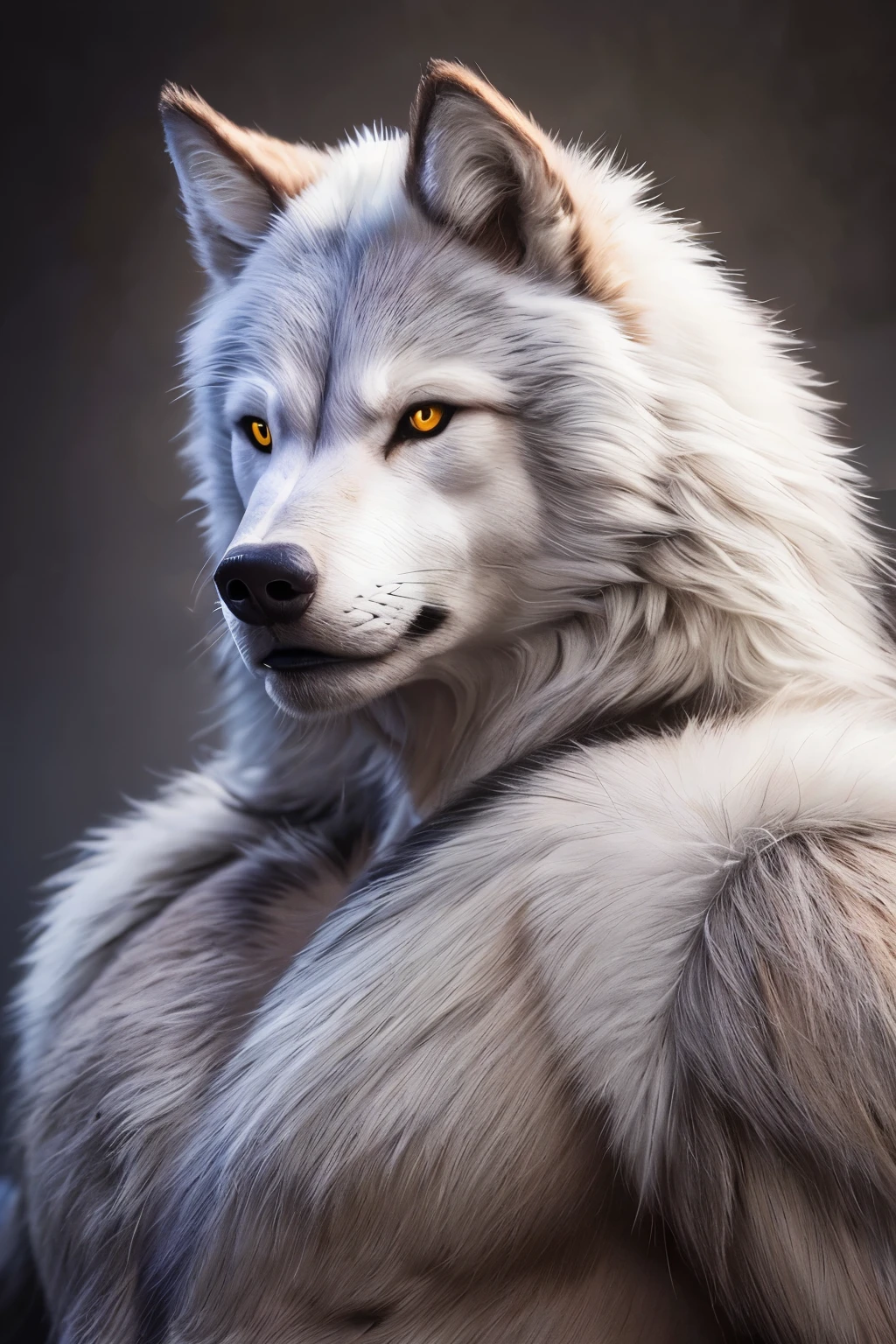 ((realistic: 1.5)),((best quality)),((detailed)), Werewolf, with white fur