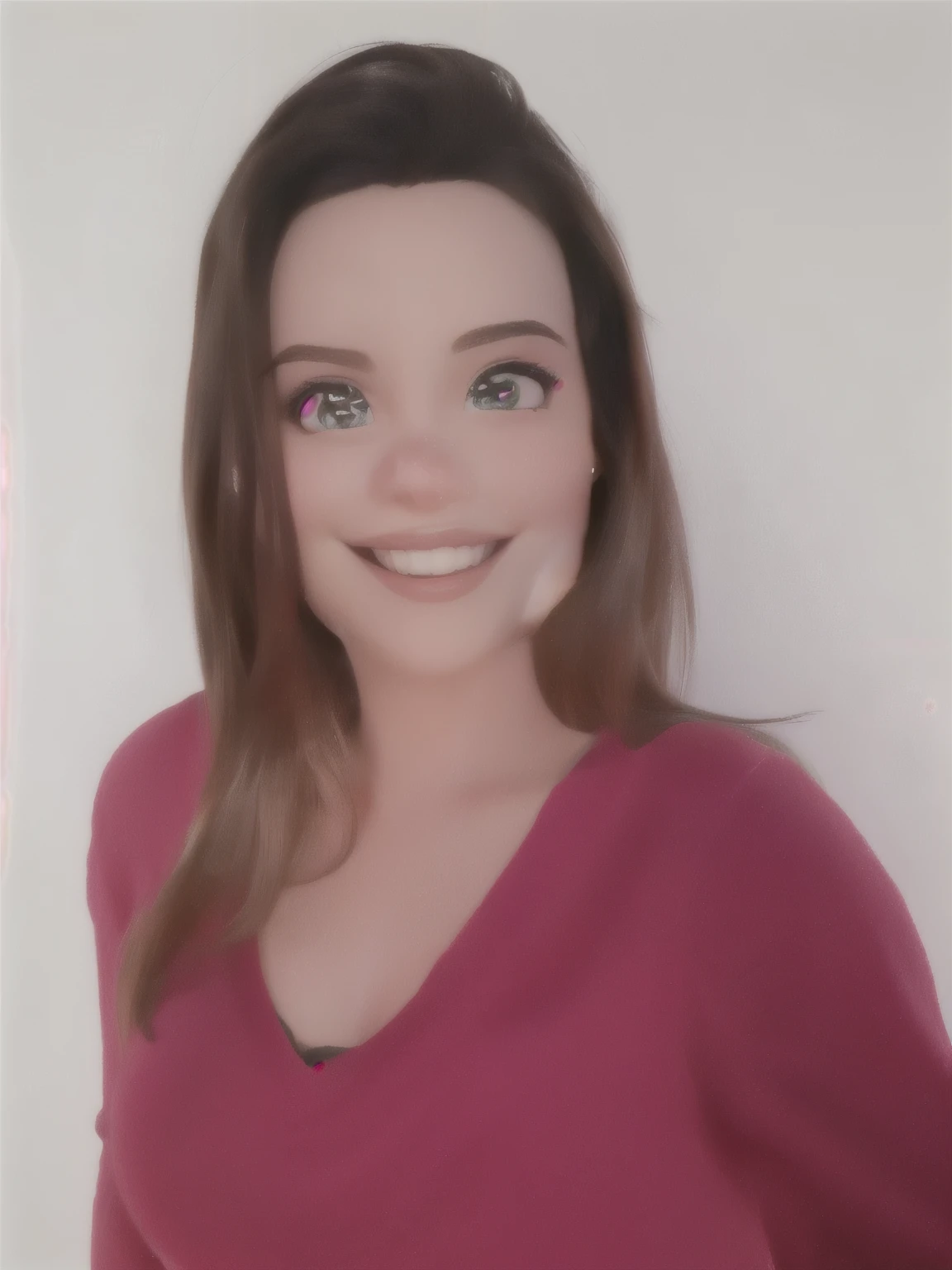 Mulher sorridente, olhos castanhos, estilo Disney