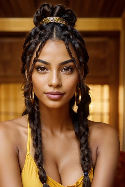A refined description of the scene you described:
A black woman with hair braided in an intricate and elegant style is depicted in a stunning scene. Your braided hair displays a variety of patterns and textures, demonstrating skill and art in creating the hairstyle.
The woman is portrayed with a confident and proud posture, destacando sua beleza e autenticidade. Your facial features are distinct and expressive, reflecting your individuality and inner strength.
The scene is softly lit, highlighting the details of the braided hair and the beauty of the woman. Your presence is captivating, conveying a sense of grace and determination.
This depiction of a black woman with braided hair is a celebration of black culture and beauty., capturing the elegance and pride of a traditionally significant hairstyle.
