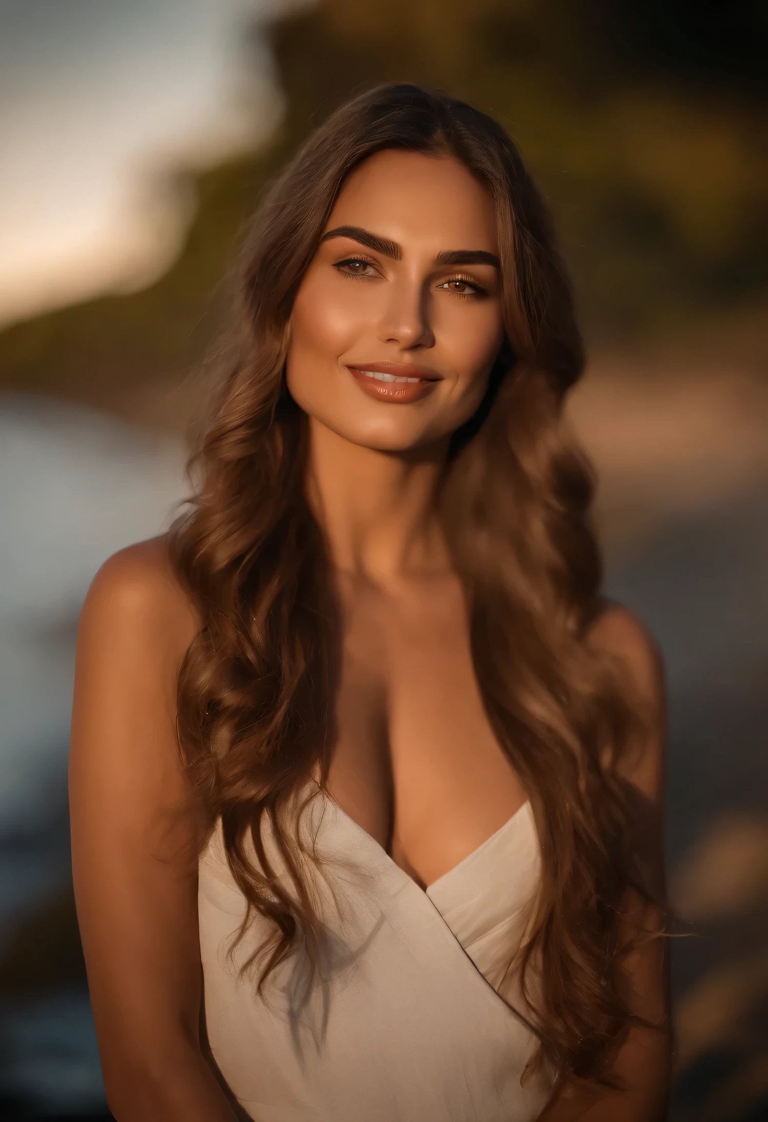 Nikon Z 85mm,((best quality)), ((chef-d'artwork)), ((Realistic)),loin de l'camera image, Magnifique femme amérindienne, brunette, 25 ans, poser sur une plage, porter de la lingerie , sourire avec les dents visibles, ((petits seins)), intricate details, Very detailed, sharpness, professionnel, 4k, Dieu rayons, hand model, superbes yeux marrons, , menton fort gros ramus n'does not have a defined jawline huge cheekbones strong high cheekbones big eyes. superbe projection du visage en haute résolution, detailed facial features, high detail, sharpness, lisse, extremely detailed, Photo_\(ultra\), PhotoRealistic, Realistic, Post-traitement, maximum detail, roughness, vrai vie, ultra Realistic, Photorealism, 8k euh, Best lighting for Instagram, visage slave, longs cheveux blonds, de beaux cheveux, vrai visage