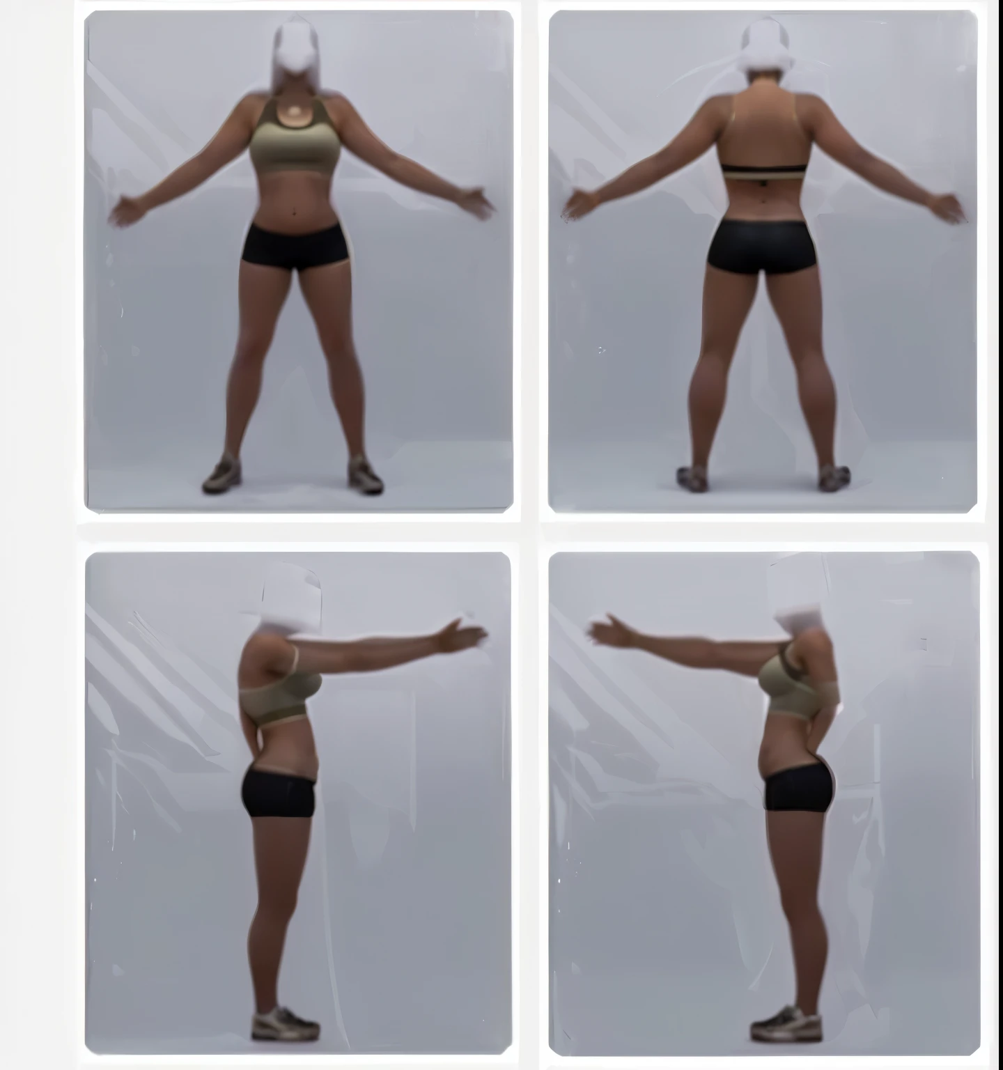 thin woman in a top and shorts showing her belly doing different poses with her arms open, perfil de corpo inteiro pose, slim and symmetrical body, full body and head, fotos de corpo inteiro, fotografia de corpo inteiro, t - pose, pose, study of the human physique, fotografia de corpo inteiro, estrutura corporal realista, perfect dynamic body shape, perfil de corpo inteiro, pose reference