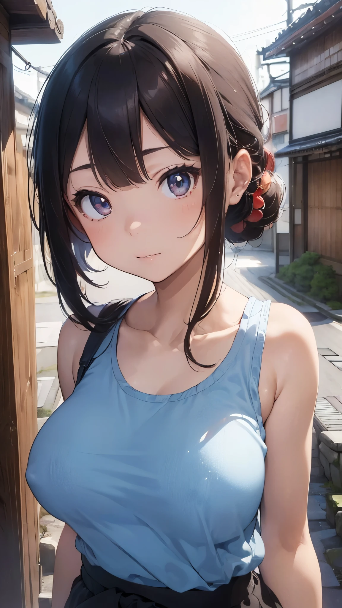 (((masterpiece))),(((High resolution)))、(((8K quality)))、(((perfect face)))、(((beauty of japan)))、30 years old, ((tanktop)), look at the camera, ((top quality eyes)), detailed face, (detailed texture), look at the camera, big tits