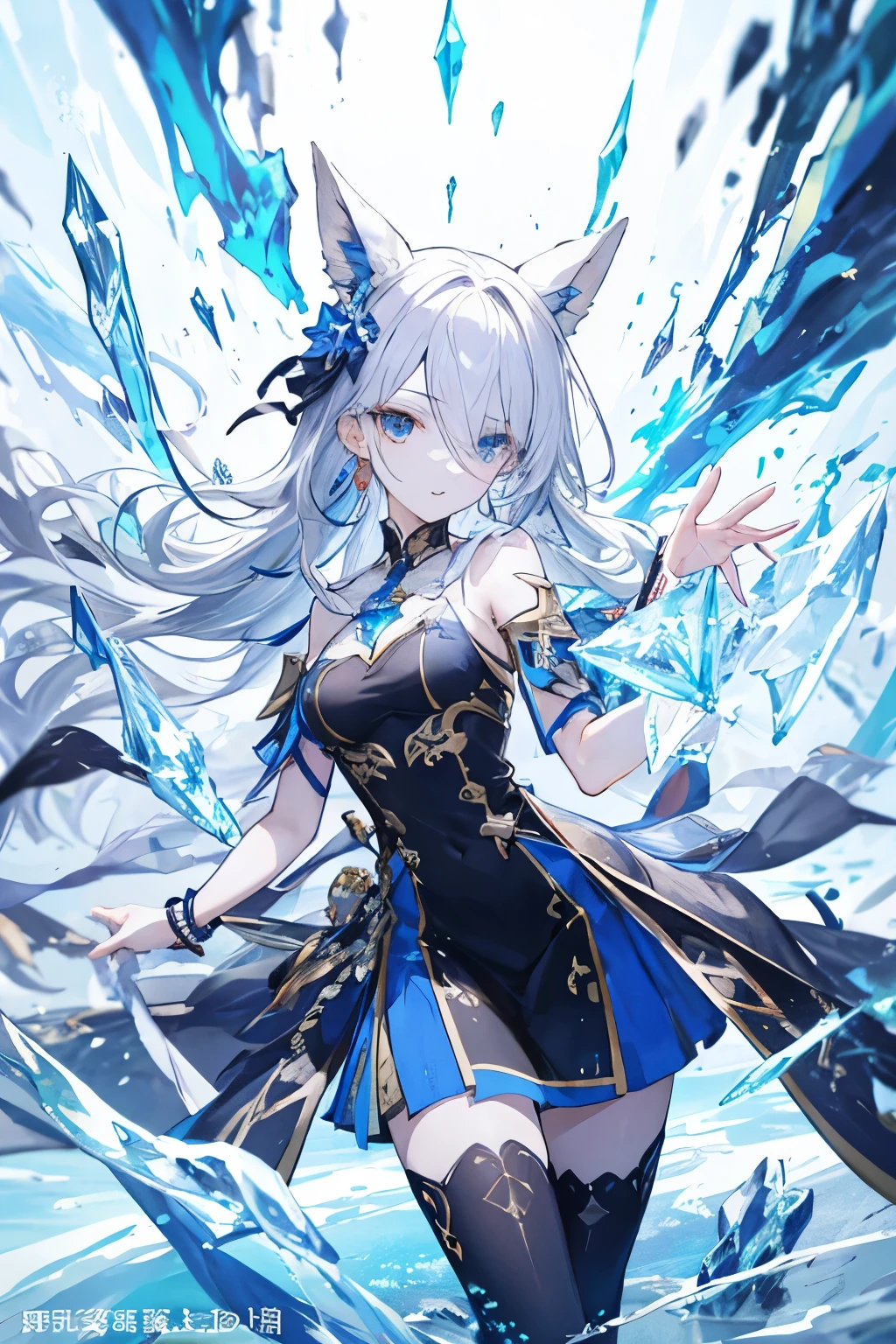 Female personality: A mature and cute appearance:
Put your hair to one side so one eye is visible、The other eye is hidden by hair。
The hair is medium length、Lightly wavy。
Has pale blue eyes、Have clear skin。
ice powers: Has the ability to control ice、Freeze enemies or、Can create ice barriers。
Seeker of Knowledge: As a scholar、Value knowledge、He is passionate about discovering ancient ruins and uncovering mysteries during his adventures.。