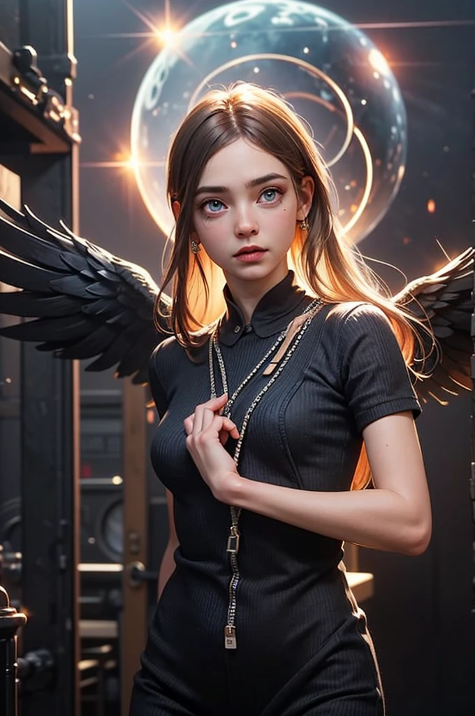 space, Distant stars, Fantastic image. Face. figure. Graceful forms. Graceful girl.
(high quality), (stylization - animation, realism). Dark cool colors mixed with warm shades.
angel girl, photorealistic, Cinematic picture, high detail, complete black hole, 8K. dynamic expressive image (1 girl; 1.3), One, (((Very detailed eyes and face))), Beautiful detailed eyes. masterpiece, Best quality, full length portrait, amazing beauty, dynamic pose, нежное Face, and bright eyes. (front) She wears transparent, semi-sheer dress, emphasizing a slim figure. She's an angel, descended into the underworld. She's a savior, light in the dark kingdom, radiating a soft glow. High detail, Other worlds, fire light, detail, high quality, Muffled light, dark environments - the spooky cinematic setting is great. Girl with white skin, realistic detailed skin, clear focus, volumetric mist near the floor, 8K, UHD, SLR camera, high quality, granularity. photorealism, lomography, fantastic dark art, Utopian reality.