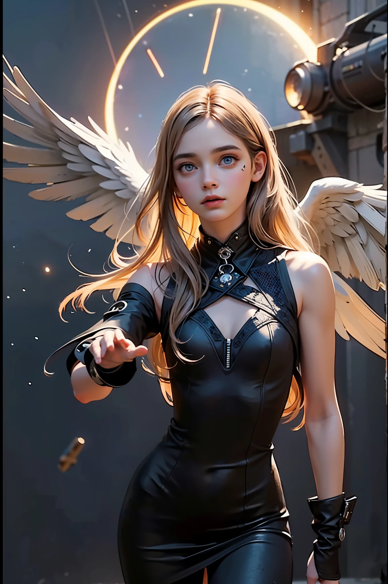 space, Distant stars, Fantastic image. Face. figure. Graceful forms. Graceful girl.
(high quality), (stylization - animation, realism). Dark cool colors mixed with warm shades.
angel girl, photorealistic, Cinematic picture, high detail, complete black hole, 8K. dynamic expressive image (1 girl; 1.3), One, (((Very detailed eyes and face))), Beautiful detailed eyes. masterpiece, Best quality, full length portrait, amazing beauty, dynamic pose, нежное Face, and bright eyes. (front) She wears transparent, semi-sheer dress, emphasizing a slim figure. She's an angel, descended into the underworld. She's a savior, light in the dark kingdom, radiating a soft glow. High detail, Other worlds, fire light, detail, high quality, Muffled light, dark environments - the spooky cinematic setting is great. Girl with white skin, realistic detailed skin, clear focus, volumetric mist near the floor, 8K, UHD, SLR camera, high quality, granularity. photorealism, lomography, fantastic dark art, Utopian reality.