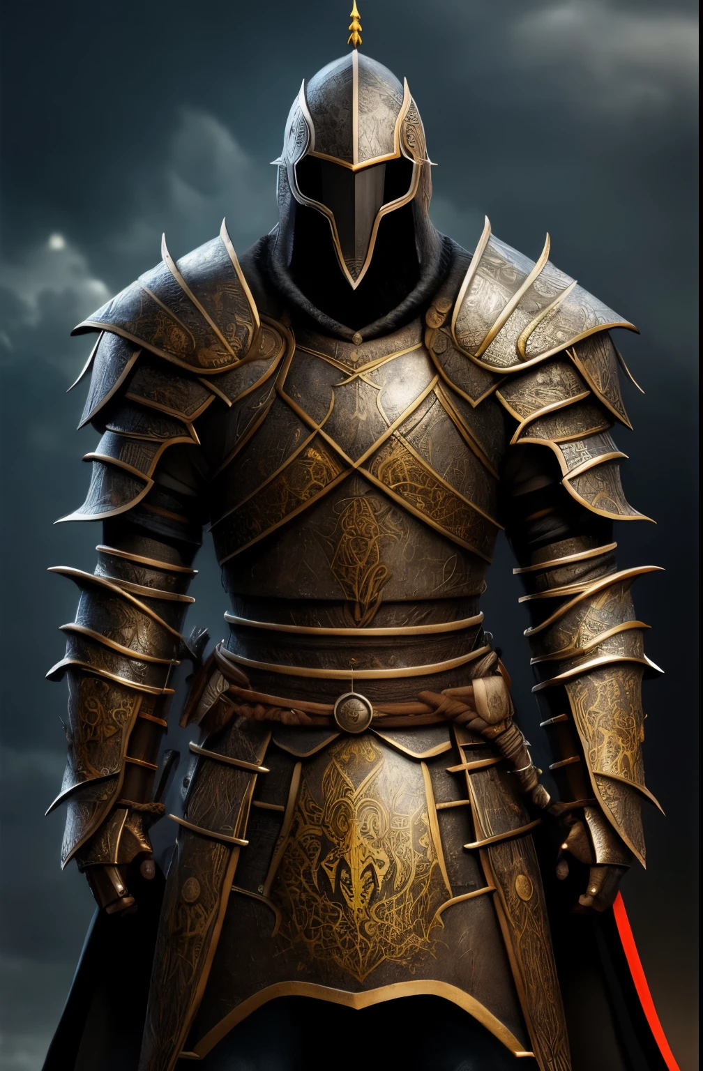 Crea un hombre , alto , grande , ancho de espalda , vistiendo una armadura medieval de caballero de color negro , una capa de color negro desgastada , en un entorno de villano ,8k, Mejor calidad , obra maestra, espada gigante , casco de metal en forma de dragon , en un fondo de un pueblo