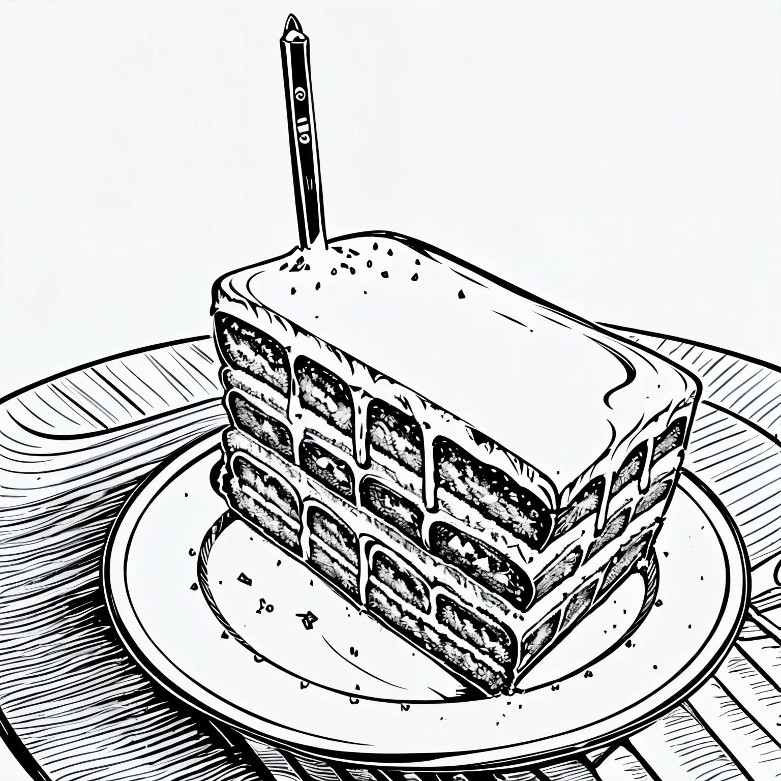 ((best quality)), (line art), (thick marker lines), cake slice image