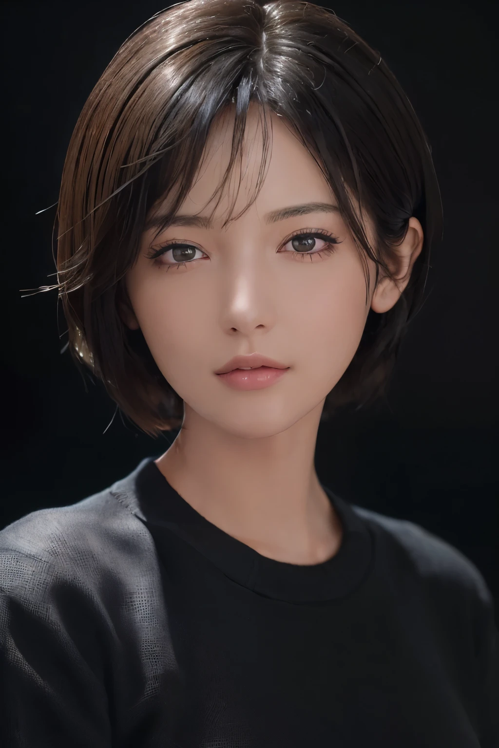 (masterpiece:1.3), (8k, photorealistic, RAW photo, best quality: 1.4), (1girl), beautiful face, (realistic face), (black hair, short hair:1.3), beautiful hairstyle, realistic eyes, beautiful detailed eyes, (realistic skin), beautiful skin, (sweater), absurdres, attractive, ultra high res, ultra realistic, highly detailed, golden ratio