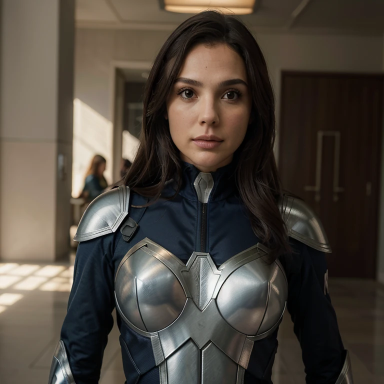 Personagem feminina, mulher maravilha estilo Marvel e DC, com rosto detalhada, roupa detalhada, uniforme da mulher maravilha, muito detalhado, terno detalhado, realista, cinematographic, rosto detalhado, olhos detalhados, boca detalhada, pose frontal, Vista frontal, cabelos com movimento, cabelos realistas, female heroine uniform, Atriz Gal Gadot, dia + luz + luz do dia+ fundo branco, Realistic lighting, estilo realista.