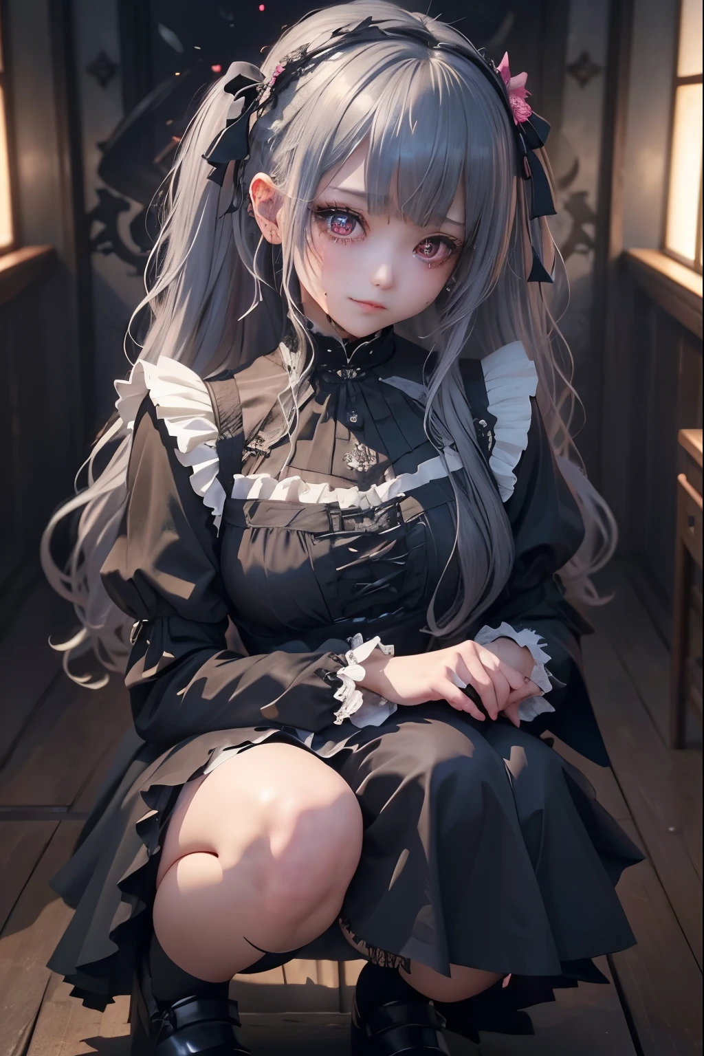 ハードDark Gothicメイク、deep night sky、Horror、Black dark eyeshadow、cry、sad、Good skin radiance、Dark Gothicメイク、Dark smile、palace、The beauty of fragrance、24-years-old、Expression of intense sexual pleasure、Embarrassed look、Dark Gothic、Obscene language、highest quality、View 5 books、Expression of sexual pleasure in suffering、Drunk face、紫のMaid clothes、Mysterious、Noble、A face that is holding back the toilet、sexy、Loving smile、Twin tail hair、jet black ruffle skirt、Right blue eye, Left eye is red、Super bewitching pose、Platform Heel Shoes、Heavy makeup、Gothic ta Clothing、A little slimmer、Silver Hair、Long Hair Straight Hair、Cute Gothic Loliress、Beautiful Face、elegant features、Fascinating face、Knee-high socks、Stained glassが背景、Chest glistening with sweat、The room is dark、goth long dress、Bell Sleeves、Wizard Sleeve、decadent look、Sexually excited expression、Gothic Mode、Glossy thighs wet with water、Thighs that are wet and shiny with oil、Background of a room full of roses、sad表情、Rose Maiden、The embroidery is pink、The dress has pink embroidery、Thigh-high socks、Knee-high socks、Gentle expression、masturbation behavior、Dark black eyeshadow、despicable act、Stained glassと薔薇背景、Wearing black underwear、Black panties、thighs are a little thin、Female Duo、female couple、I have lesbian friends、hug a girl、A blue lightning bolt glows in his right hand.、Blue electromagnetic waves shine in my hands.、dark church background、Stained glass、black metal world、Dark Castle、Dark Room、Slender body、upright、walk、Are standing、gothic long dresaid clothes、Victorian dresses、Her thighs glisten with sweat、My body is wet and shiny、Lots of glitter on the thighs、sweating、My thighs are sticky from sweating、Sweat glistens on the thighs, The whole body is sweaty and shiny、pretty sweaty、My thighs are sweaty、My thighs are so wet、My thighs are shining with sweat、A lot of sweat glistens all over the body、The thighs are the best、Two girls in a photo、