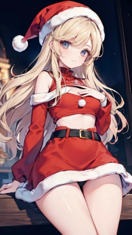((mesa, melhor qualidade, high resolution, nffsw, pixel perfeito, 4K, nffsw, nffsw))), 1 garota em, solteiro, Sozinho, Bela、corpo inteiro visto、 ((Medium length wavy hair, franja, cabelo castanho)), ((Olhos castanhos, Beautiful eyelashes, olhos realistas)), ((rosto detalhado, rubor:1.2)), ((Textura suave:0.75, textura realista:0.65, fotorrealista:1.1, estilo CG de anime)), medium breasts, dynamic angle, corpo perfeito, ((Santa Claus Costume、 red and white knitted hat、Red sweater with wide shoulders、Saia longa vermelha larga、 meias pretas、salto alto)), Kamimei、um colar、brincos、Salas de aula sem pessoas、Sente-se em uma mesa、mais baixo'I took my foot off the table......................................、evening、、、Very embarrassing panic smile、(((Lift the skirt with your right hand、rubbing the chest with the left hand、abra as duas pernas、abra bem os joelhos)))、(Calcinha de renda floral rosa)、、、Angle from below