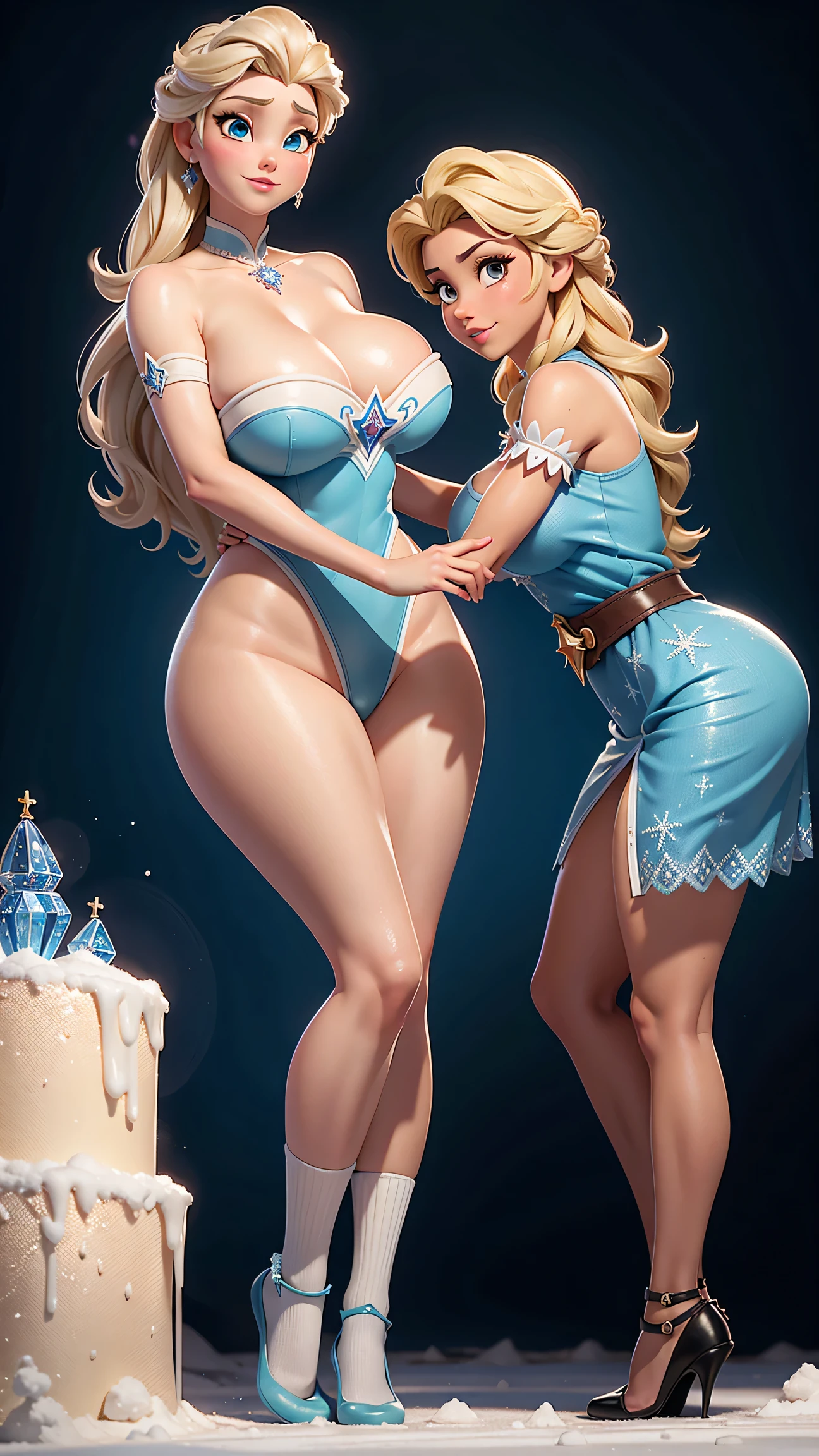 obra prima, melhor qualidade, 2 s, Princesa Anna, Elsa, lesbian kiss, congelado, mama exagerada, bico erguido, socks with suspension, fio dental rude, Pose maliciosa, senhora sedutora, Liga do Amor, pernas abertas, BDSM, mulher jovem sexy bonita, HUGE BREASTS, WIDE HIPS, EXTREMELLY TALL, EXPLICIT NUDITY, ADULT, 30 YEARS OLD