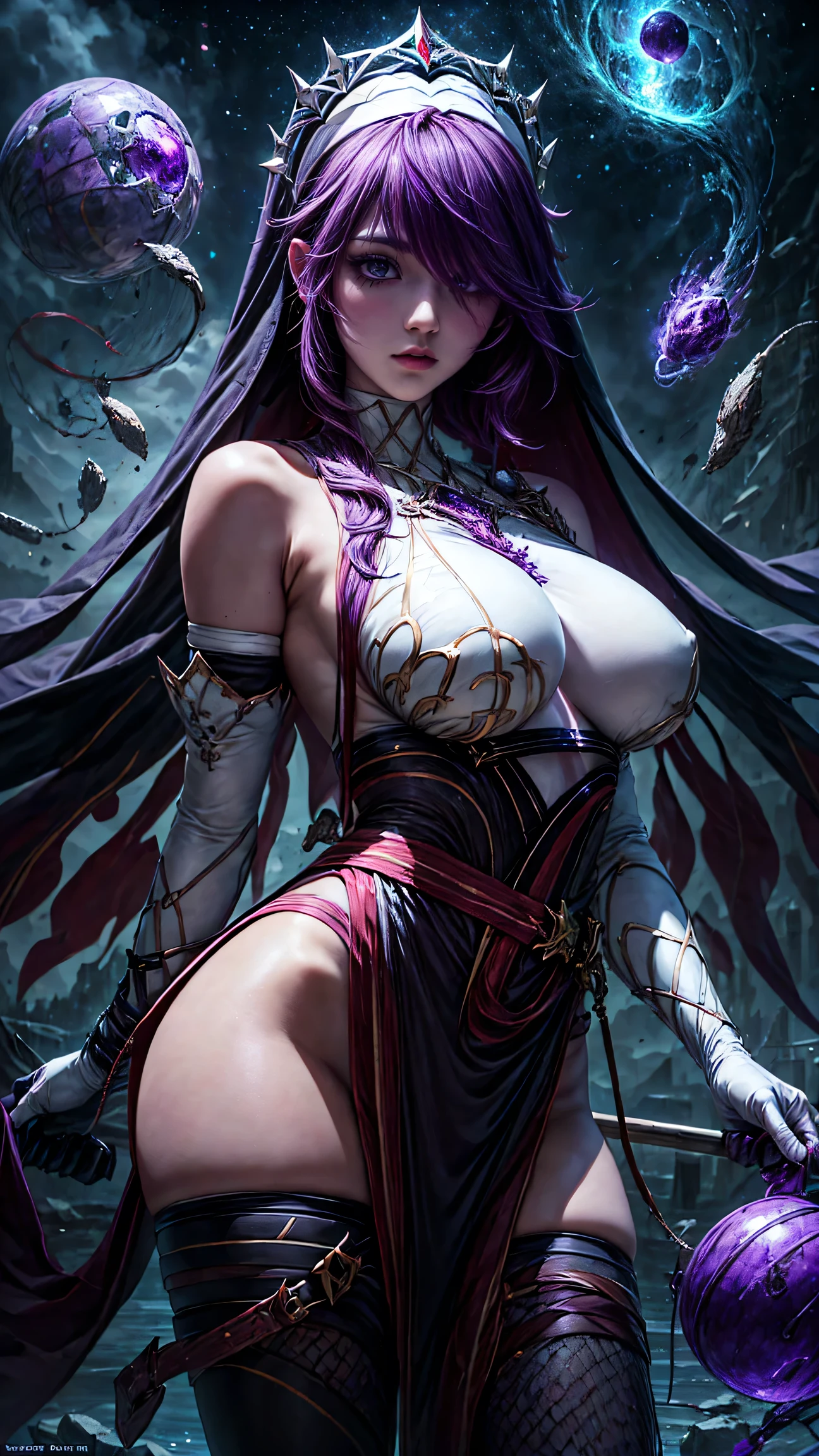 full closeup portrait of complex detailed fractal glow, formation of a highly detailed ghostly vision of a beautiful succubus in the sky, busty, reflection IN INode, Ripple on INode, dark mountains on the horizon, Subnet, Starry night sky background, very detailed galaxy, DAZ 3D landscape rendering, singleton, unreal engine 5, UHD resolution, sharp focus, 8 thousand., 12 MP This is a stunning photo, presented IN IN as digital art.. The painting shows beautiful and elegant Best quality, gray INr, a high resolution, One, {rosaria_Genshin:1.15}, purple_INhair, red_INhair, short_INhair, a nun, breast, big_breast, bang, Inual, purple_eyes, habit, multicolored_INhair, striped_INhair, INhair_between_eyes, fishing nets, INhair_over_One_eye, 1 girl, only_shoulders, elbow_gloves, gloves, Original_body, white_gloves, looking_IN_viewer, simple_background, broke up_lips, white_background