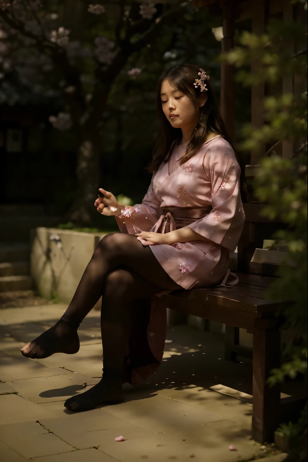 (Best quality, 8k, 32k, Masterpiece, UHD:1.2) Transform the setting into the majestic Grand Narukami Shrine from Genshin Impact, surrounded by a sea of Sakura Trees in full bloom. Picture the ethereal pink petals drifting gently on the breeze, creating a breathtaking canopy above the shrine's ancient architecture. The air is filled with the sweet fragrance of cherry blossoms, while the soft sunlight filters through the delicate branches, casting a warm glow over the serene surroundings. As you stand before the shrine, you can't help but feel a sense of reverence and awe at the beauty of nature and the tranquility of this sacred place. ((Japense Shrine)) ((Cherry Blossom))