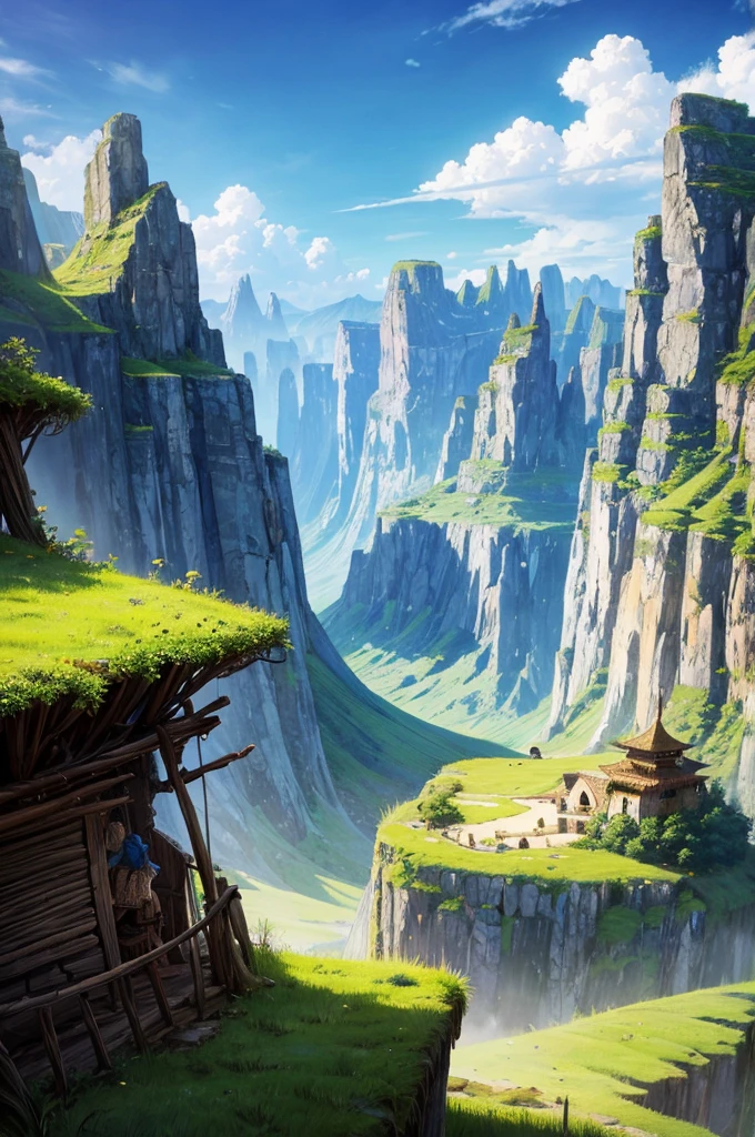 nature, open fields, alta fantasia, Dark Fantasy, Some primitive tribal dwellings
