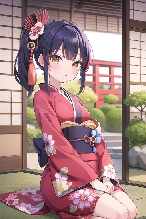Showing nipples、Zashiki Warashi、Japanese style、Shoji Screen、tatami、Haunted house、darkness、Late Night、kimono、Bob、girl、girl、young、Baby Face、Flat Chest、Long black hair、Dynamic Angle、A faint smile、Squint your eyes、ball、Flower Hair Ornaments、Clogs or bare feet
