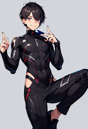 Concept ART, Male , short hair Style  , ((Best quality ,artwork )) , Smile ,(( Black pupils)) ,Space Bodysuit ,((Pants)) ,