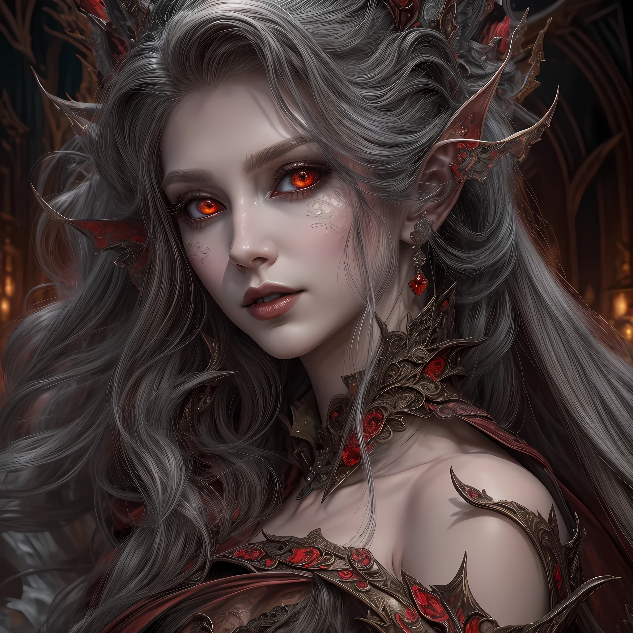 fantasy art, gothic art, (masterpiece:1.5), full body best details, highly detailed, best quality, Glowing Red, highres, full body portrait of a vampire, elf (Masterpiece, best quality: 1.6), ultra feminine, wizard, (intricate details, Masterpiece, best quality: 1.5) with a long curvy hair, light color hair, (red1.3) eyes, (fantasy art, Masterpiece, best quality), ((beautiful delicate face)), Ultra Detailed Face (intricate details, fantasy art, Masterpiece, best quality: 1.5), [[vampiric fangs 1.5]] (red cloak: 1.3) , flowing cloak (intricate details, fantasy art, Masterpiece, best quality: 1.3), wearing an intricate (black: 1.2) dress (intricate details, fantasy art, Masterpiece, best quality: 1.5), high heeled boots, urban background (intense details, beat details), fantasy, at night light, natural ,moon light, clouds, gothic atmosphere, soft light, dynamic light, [[anatomically correct]], high details, best quality, 8k, [ultra detailed], masterpiece, best quality, (extremely detailed), dynamic angle, bldelf, glowing eyes, colored sclera