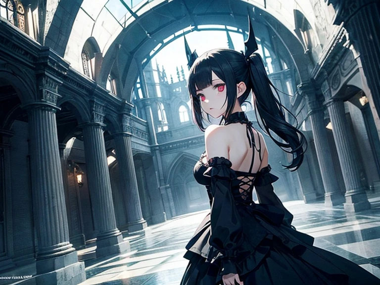 captivating scene featuring a cute anime-style gothic girl with distinctive features, set against the backdrop of hell&#39;s wonderland. She will have black hair tied in a ponytail., single eyelids, e com capuz, abafado, profundo, olhos cativantes de uma impressionante cor laranja escuro. Your facial expression will be a gentle smile. Idade 15 anos. She will wear a Parker-themed workout top and track pants adorned with an intricate design., bonito e esportivo.. The background will represent a rooftop, creating a magical New Year&#39;s Day atmosphere. The action captured will be as if she is parkour jumping in a fun way, adding a sense of bouncy movement and joy to the scene. This combination of elements should produce an ultra-special quality image that looks like a masterpiece.