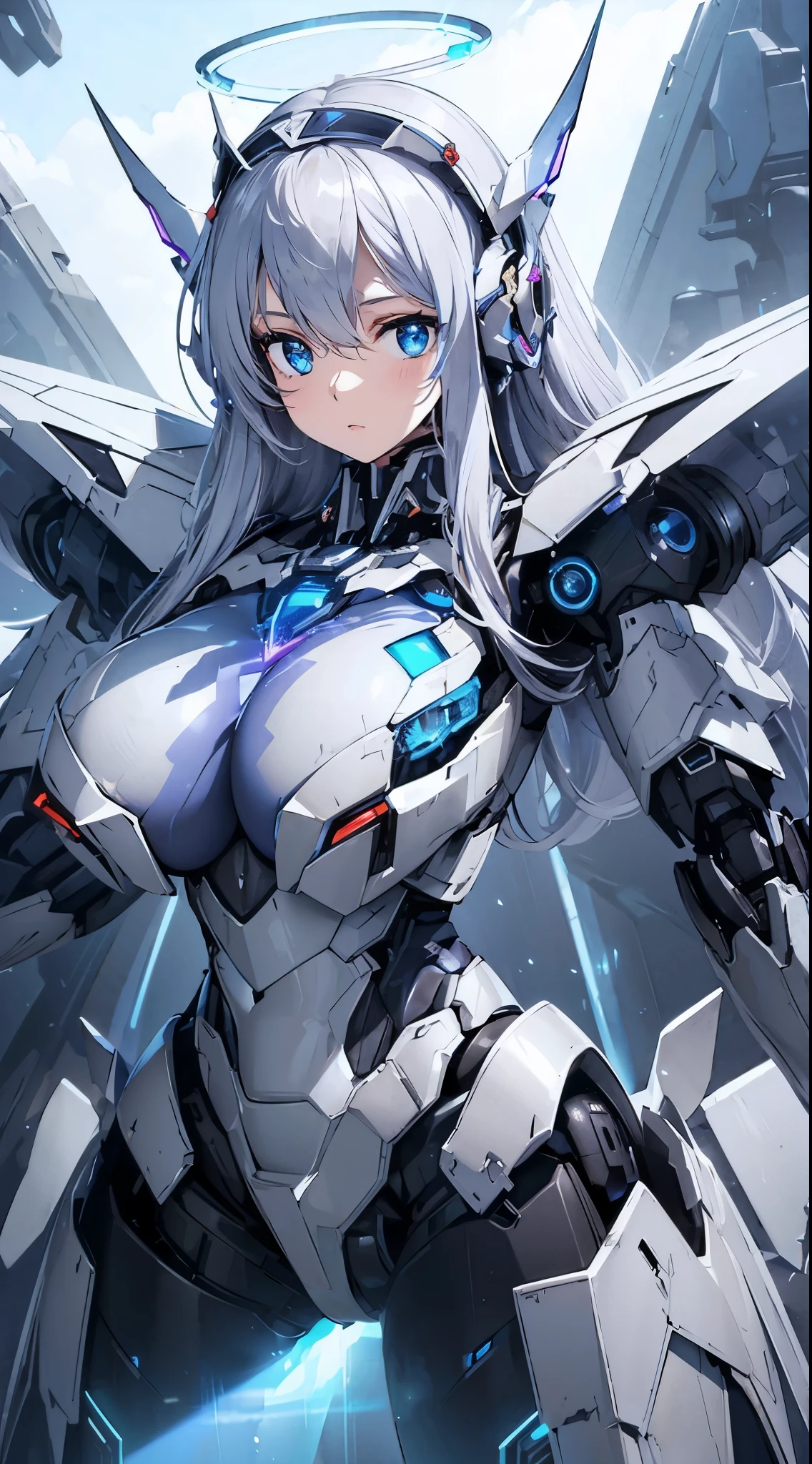 Blue shining mechanical eyes、Captivating smile