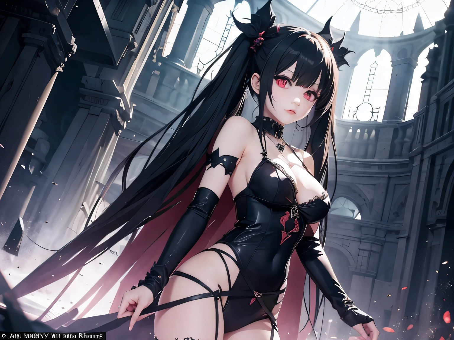 captivating scene featuring a cute anime-style gothic girl with distinctive features, set against the backdrop of hell&#39;s wonderland. She will have black hair tied in a ponytail., single eyelids, e com capuz, abafado, profundo, olhos cativantes de uma impressionante cor laranja escuro. Your facial expression will be a gentle smile. Idade 15 anos. She will wear a Parker-themed workout top and track pants adorned with an intricate design., bonito e esportivo.. The background will represent a rooftop, creating a magical New Year&#39;s Day atmosphere. The action captured will be as if she is parkour jumping in a fun way, adding a sense of bouncy movement and joy to the scene. This combination of elements should produce an ultra-special quality image that looks like a masterpiece.