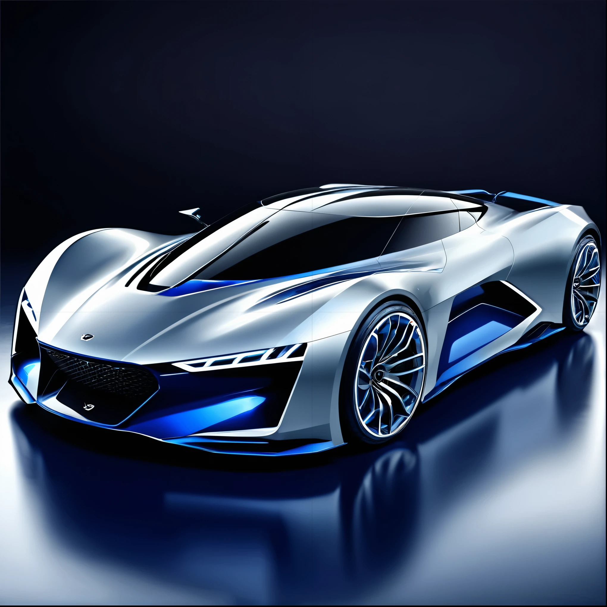 Concept car 2024 line art sport ultra design highly detailed realstic silver and dark blue color
