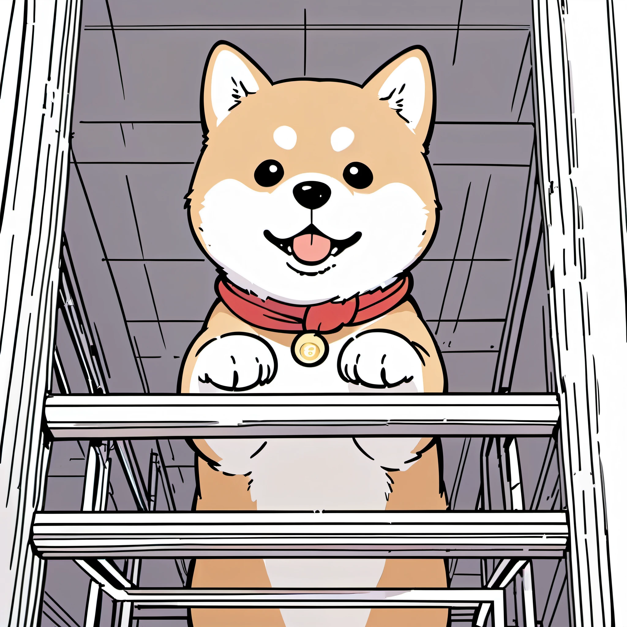 A Shiba Inu, happy, Stick figures, stick figure lines, line art, cute, from below, best quality, masterpiece, high details, highres