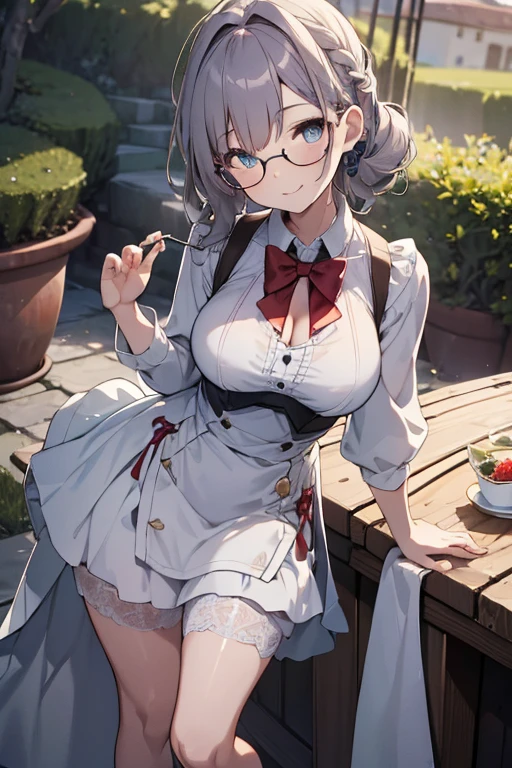 (fantasy:1.5),(8k,masterpiece, top quality, best quality,beautiful and aesthetic:1.2,professional illustrasion:1.1,ultra detail:1.3,perfect lighting),extremely detailed,highest detailed,incredibly absurdres , highres, ultra detailed,intricate:1.6,(Alchemy Workshop:1.4),A girl mixing,Medicine in many small bottles,holding small potion,colorful:1.4,zentangle,(a girl 26yo old),(cute girl),pointed chest:1.3,(double breasted:1.4,under bust:1.4), Amazing Cleavage:1.1, thin waist, medium ass, Raised sexy, (small breast: 1.4) posed cleavage:1.2,(female alchemy fashon:1.3),(highly detailed beautiful face and eyes,firm breasts),oily skin,((bronde hair, long pony tail hair)),thin pubic hair,cute,lovely,beautifuk alchemist costume,smile,in the Alchemy Workshop,smile,seductive weak smiling,(with sparkling eyes and a contagious smile),open mouth, Looking at Viewer,
