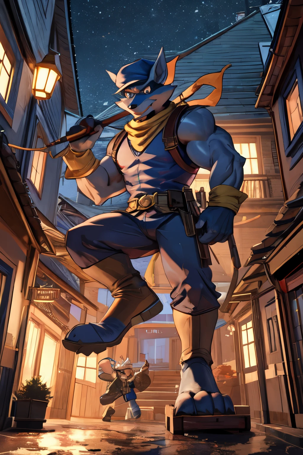 ((best quality)), ((masterpiece)), (detailed), sly cooper, macro, muscular