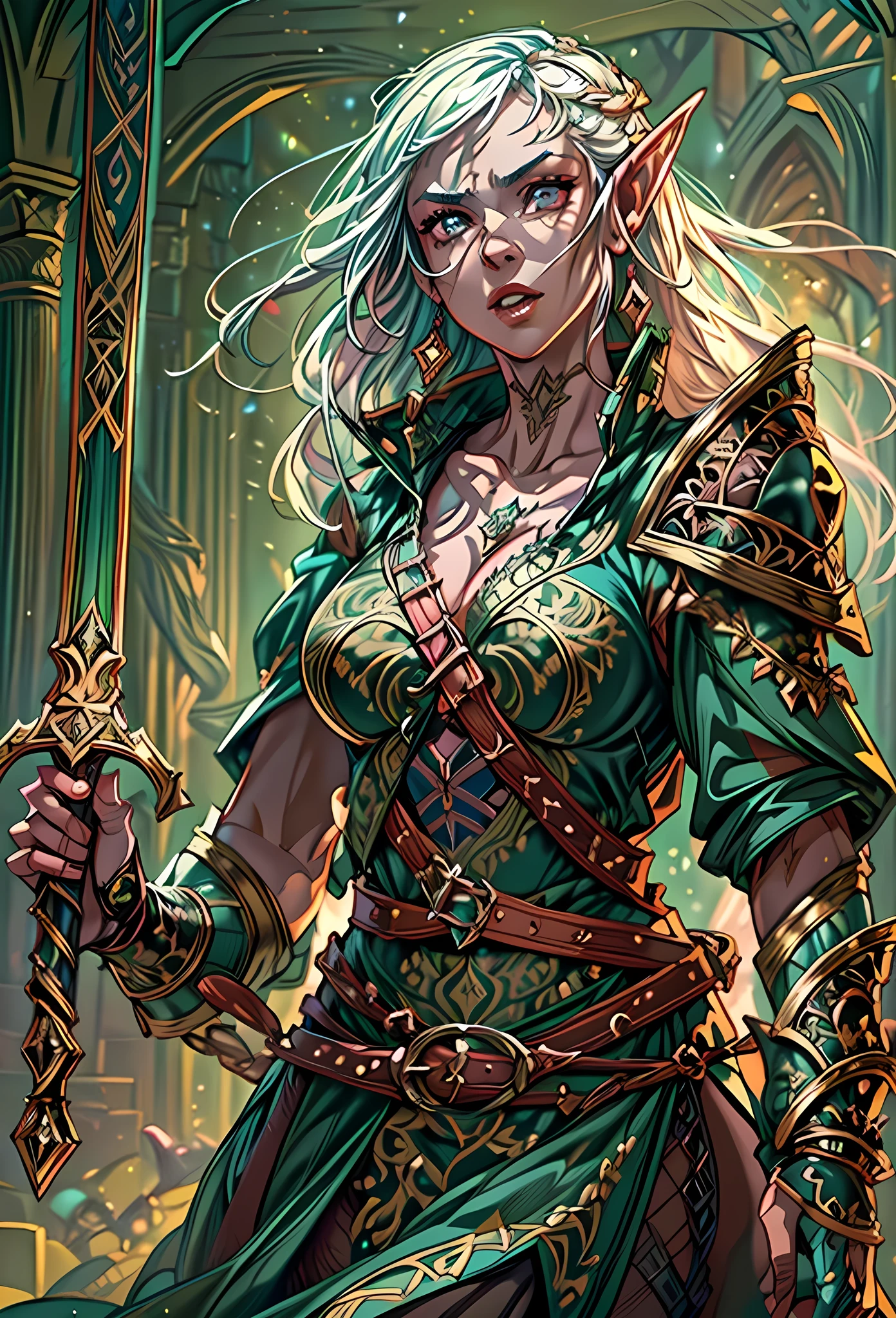 speedpainting a picture of a female elf (intense details, Masterpiece, best quality: 1.5) fantasy swashbuckler, fantasy fencer, armed with a slim sword, shinning sword, metallic shine, colorful clothes, dynamic clothing, an ultra wide shot, full body (intense details, Masterpiece, best quality: 1.5)epic beautiful female elf (intense details, Masterpiece, best quality: 1.5), rich hair, braided hair, small pointed ears, Sword and shield, GLOWING SWORD [colorful magical sigils in the air],[ colorful arcane markings floating] (intricate details, Masterpiece, best quality: 1.6), holding a [sword] (intricate details, Masterpiece, best quality: 1.6) holding a [sword glowing in red light] fantasy urban street (intense details, Masterpiece, best quality: 1.5),  purple cloak, long cloak (intense details, Masterpiece, best quality: 1.5), sense of daring, sense of adventure,  high details, best quality, 8k, [ultra detailed], masterpiece, best quality, (extremely detailed), dynamic angle, ultra wide shot, photorealistic, RAW, fantasy art, dnd art, fantasy art, realistic art, fantasysword sword, 