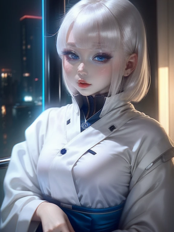 people,一peopleの女、,White Hair、White clothes,blue eyes、Night view,The eyes are seductive, --automatic