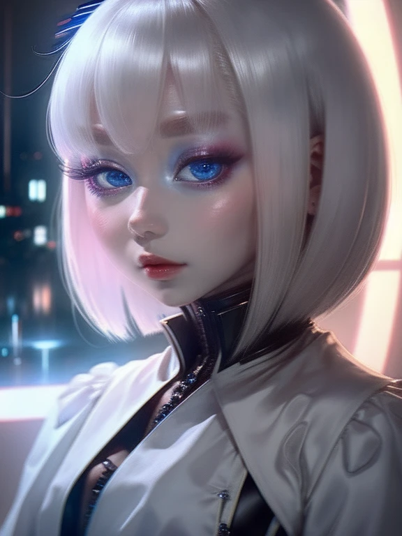 people，一peopleの女、，White Hair、White clothes，blue eyes、Night view，The eyes are seductive， --automatic